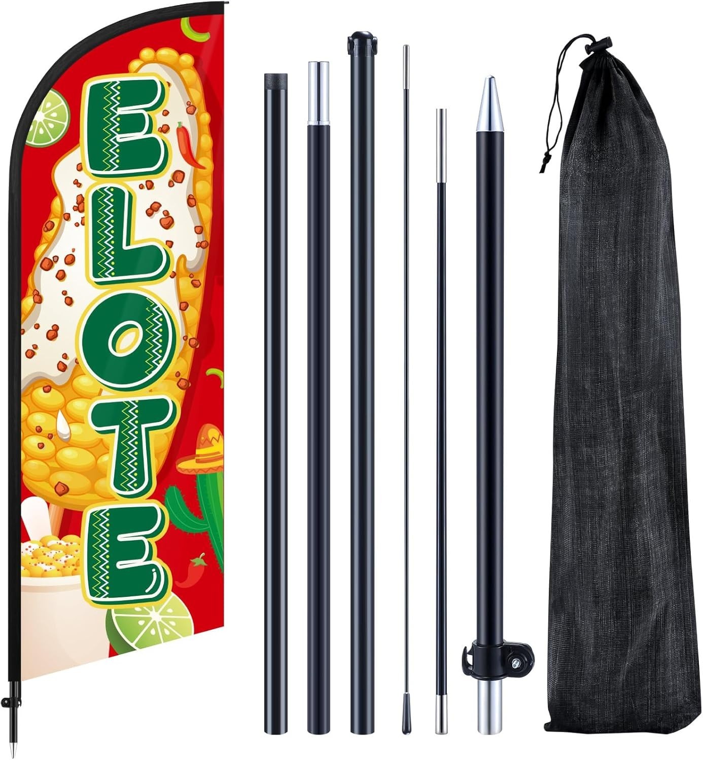 Elote Feather Flag 7 Ft Advertising Swooper Flag Banner Signs with Pole and Grou