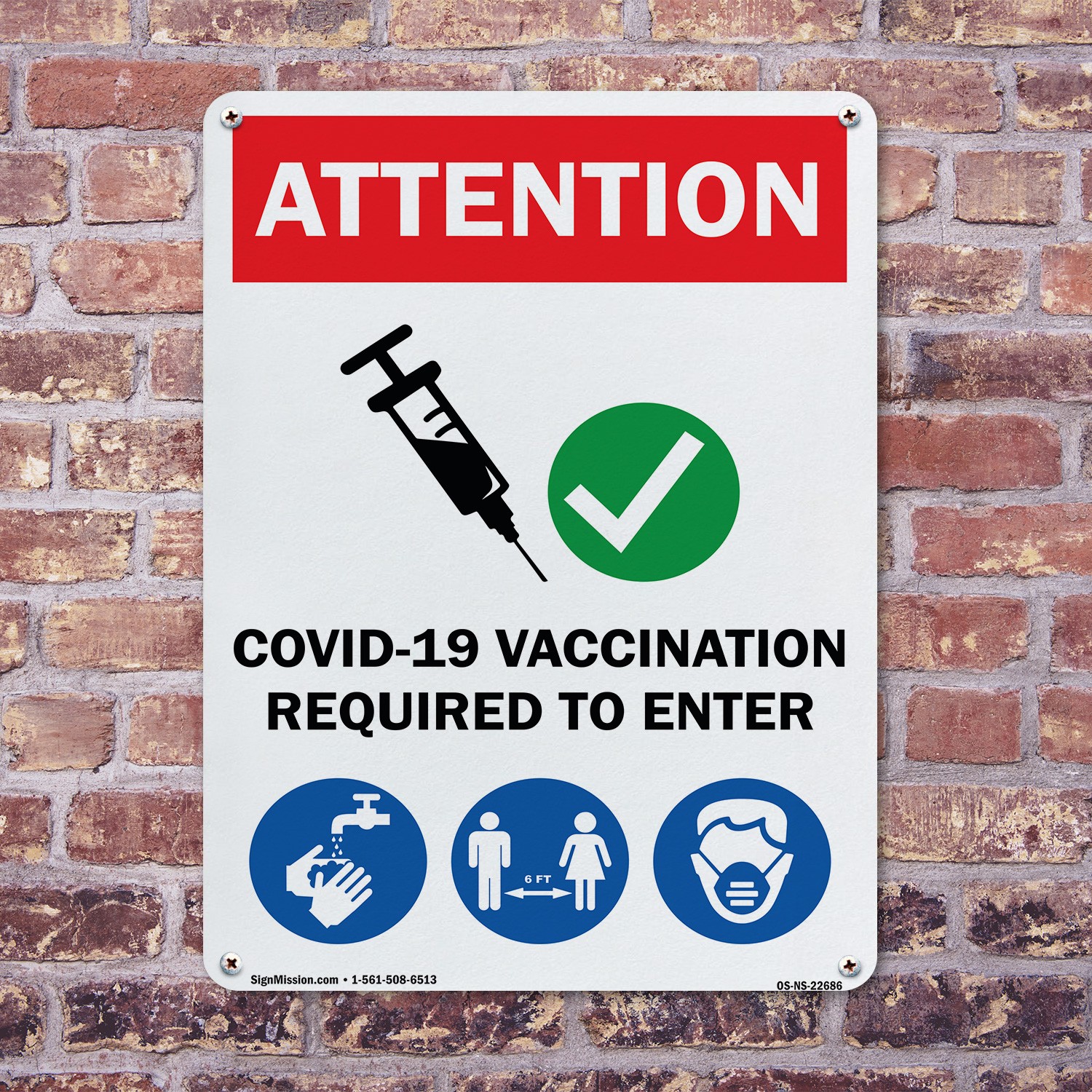 Covid-19 Vaccination Required to Enter Public Safety Sign, Decal 5 or 10 Pack