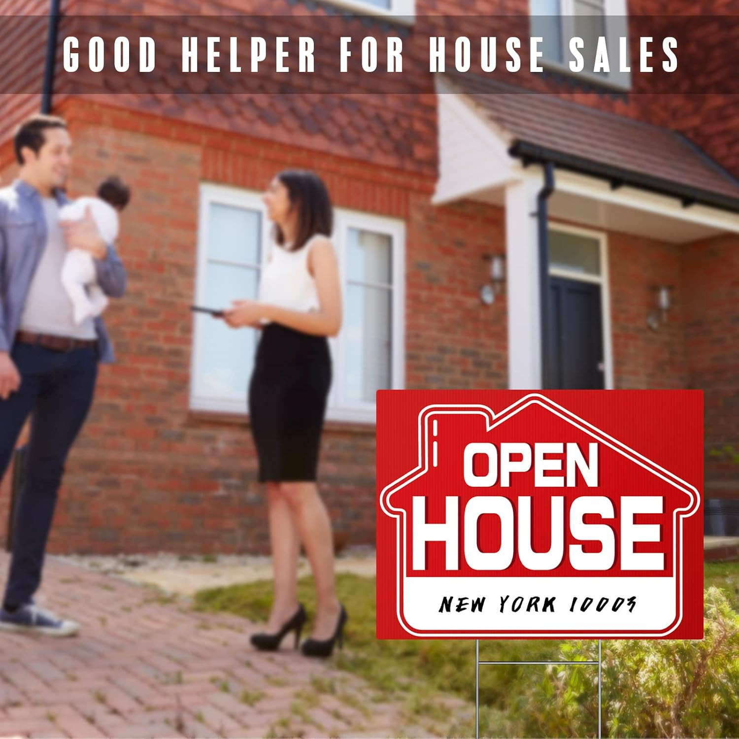Open House Signs (5 Pack), 16&Prime; x 12&Prime; Double-Sided Yard Sign With Metal H Stakes,