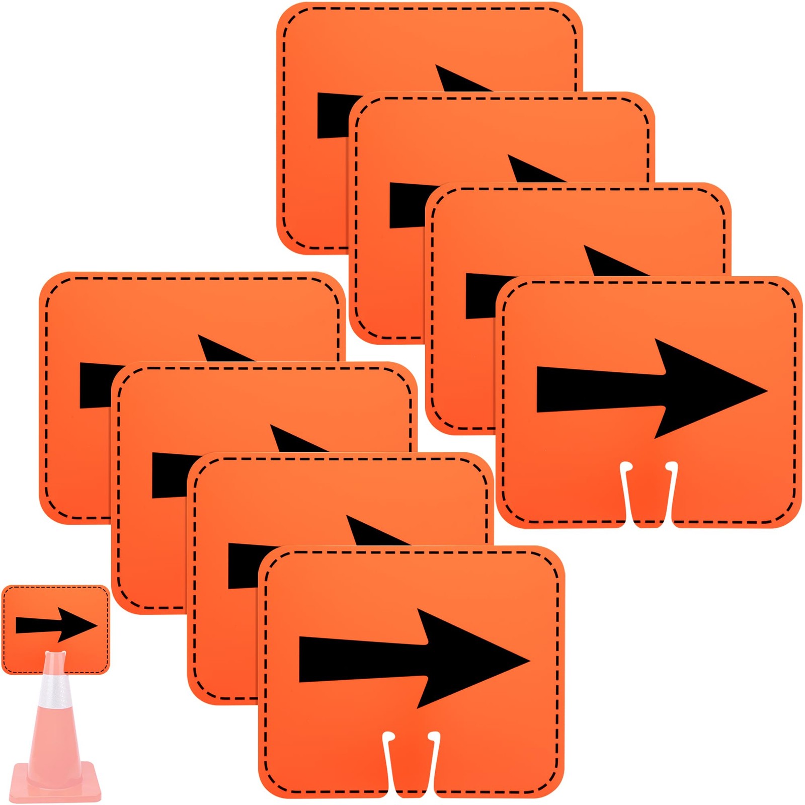8 Pcs Traffic Cone Arrow Signs, 12.5&Prime; X 10.4&Prime; Reversible Directional Cone Top