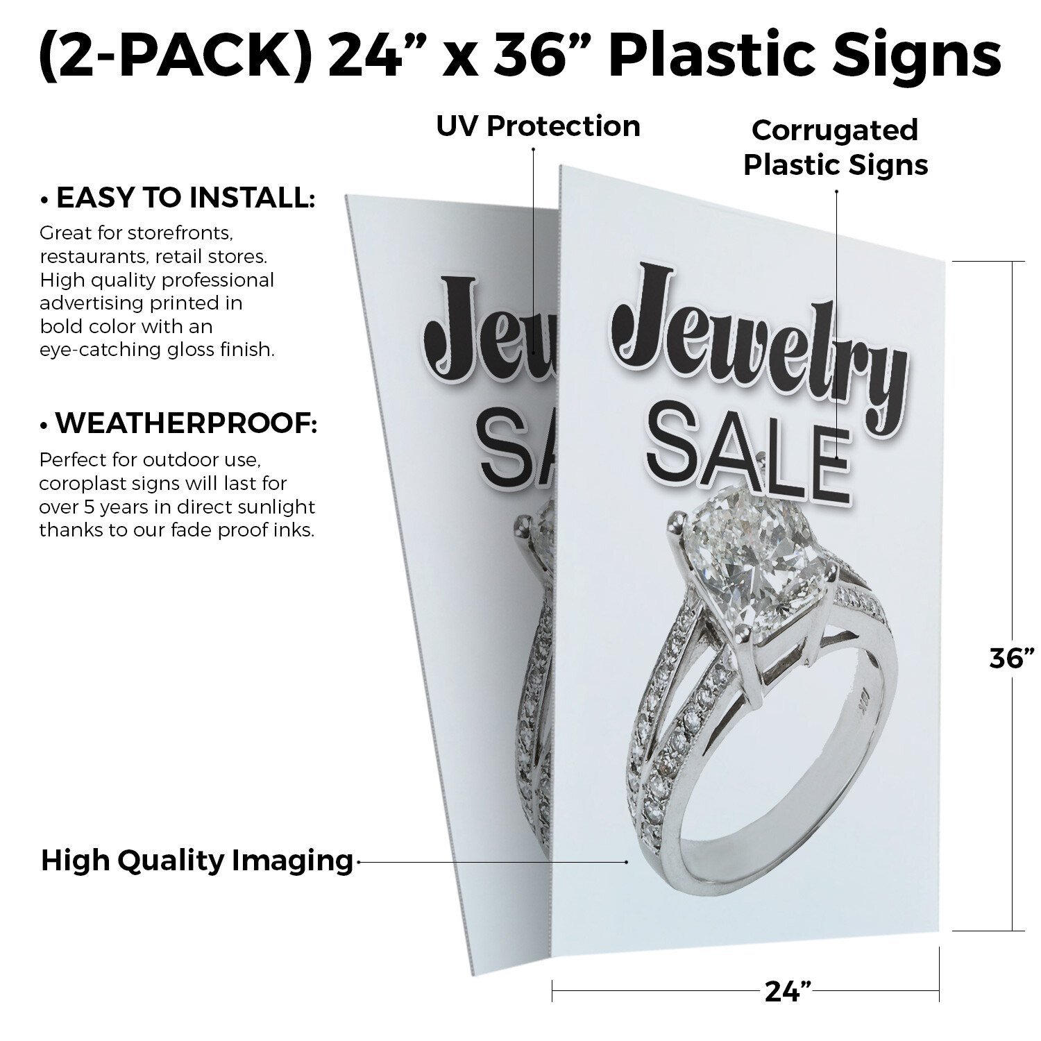 Jewelry Sale 24&Prime; x 36&Prime; 2 Pack Of Store Sign Plastic Or Decal