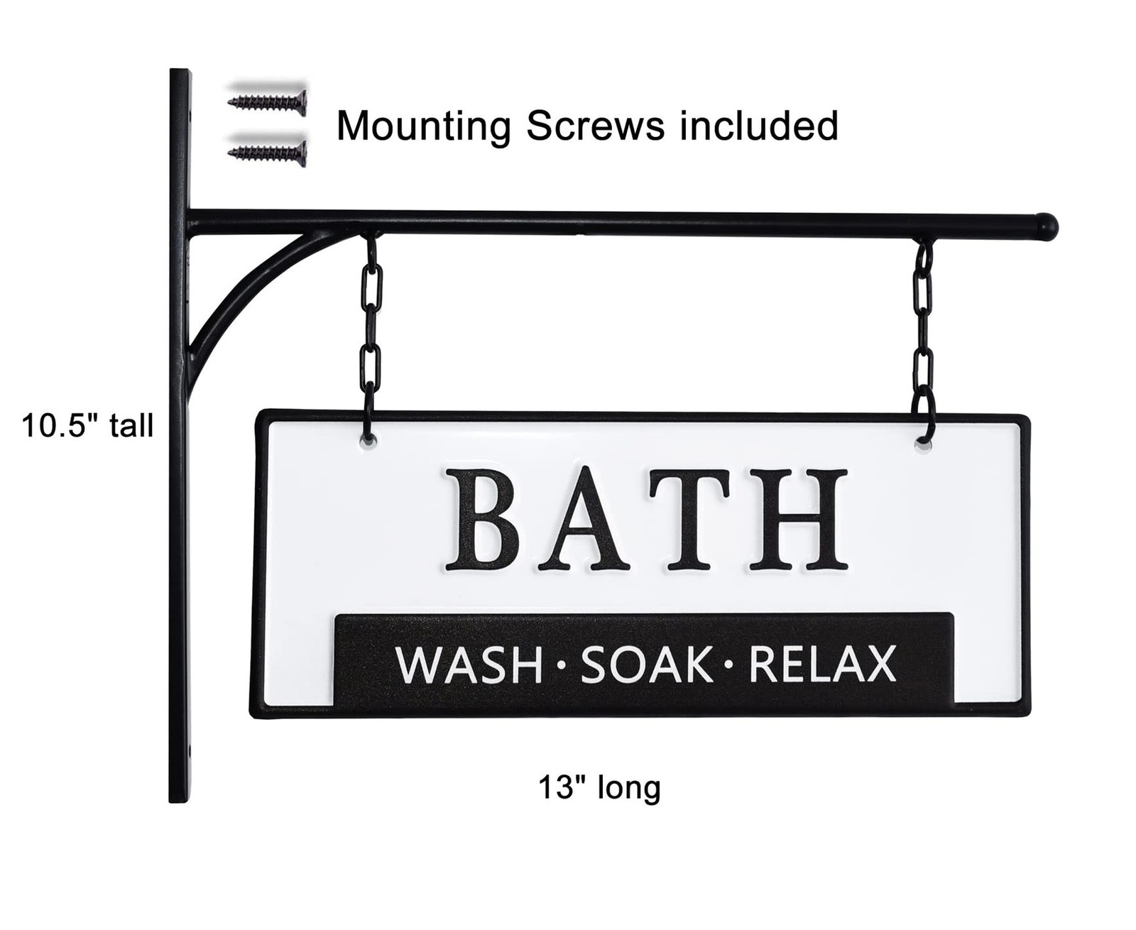 Double-Sided Bathroom Door Hanging Sign, Embossed Black on White Enamel Metal…