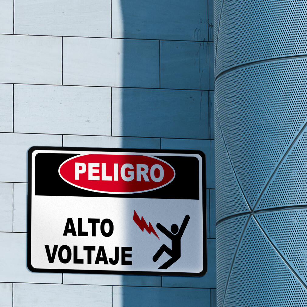 Horizontal Metal Sign Peligro Alto Voltaje Hazard Labels High Voltage &