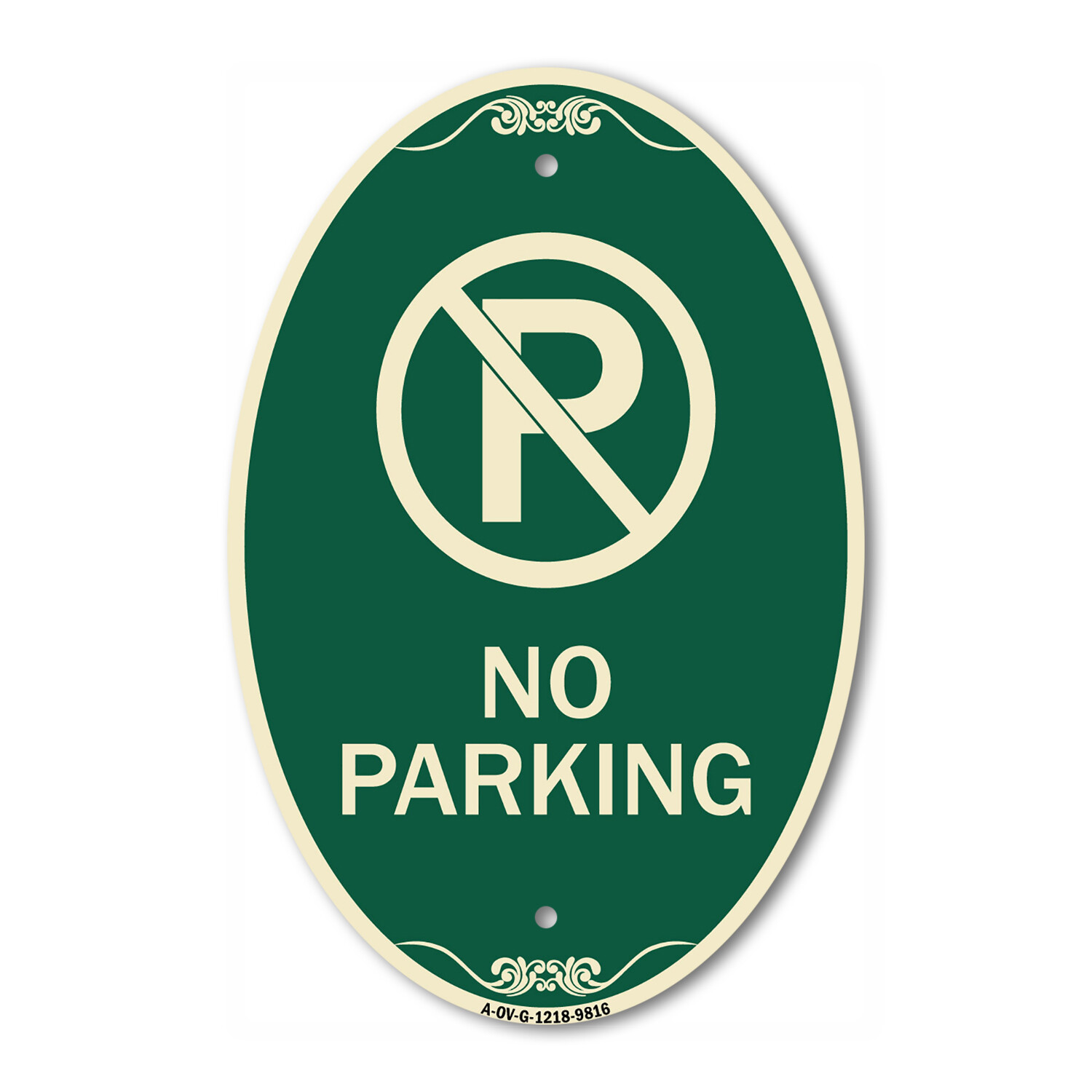Designer Series Oval – No Parking Small | Green & Tan Heavy-Gauge Aluminum
