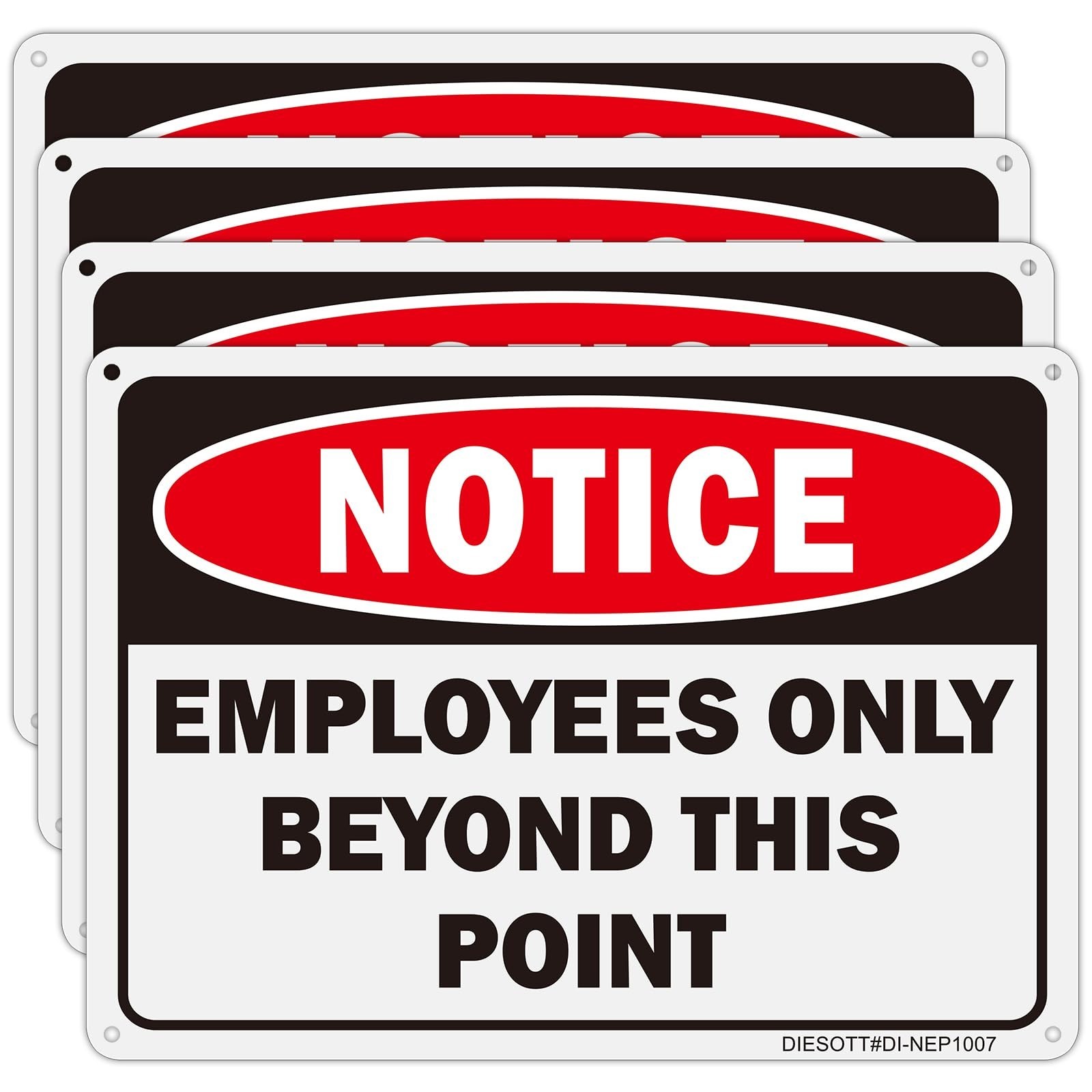 4 Pack Employees Only Signs – 10×7 Aluminum Notice, No Customers Allowed, Easy M