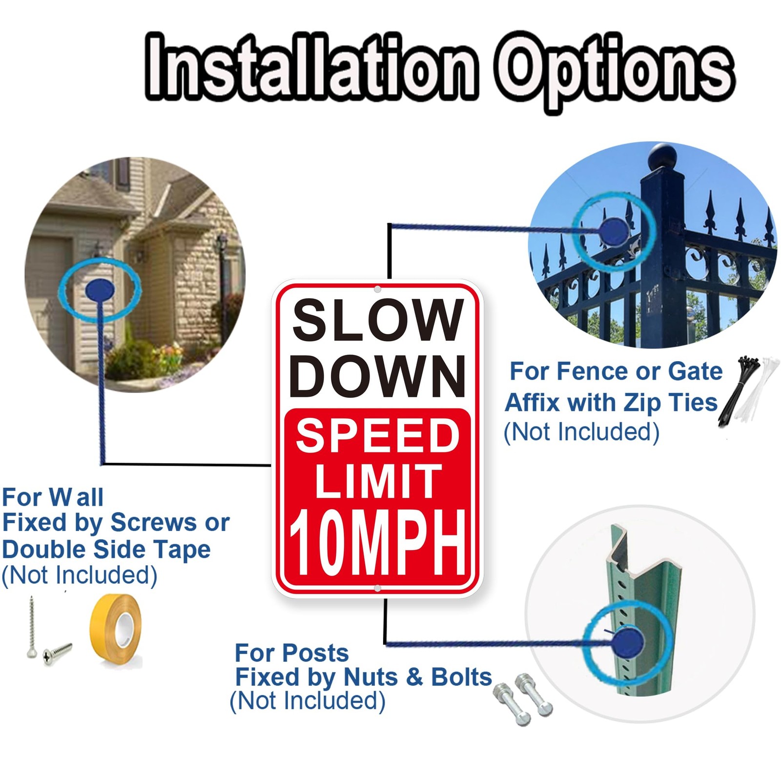 2Pack Slow Down Speed Limit 10MPH Sign 18×12 Inches Reflective Aluminum Fade …