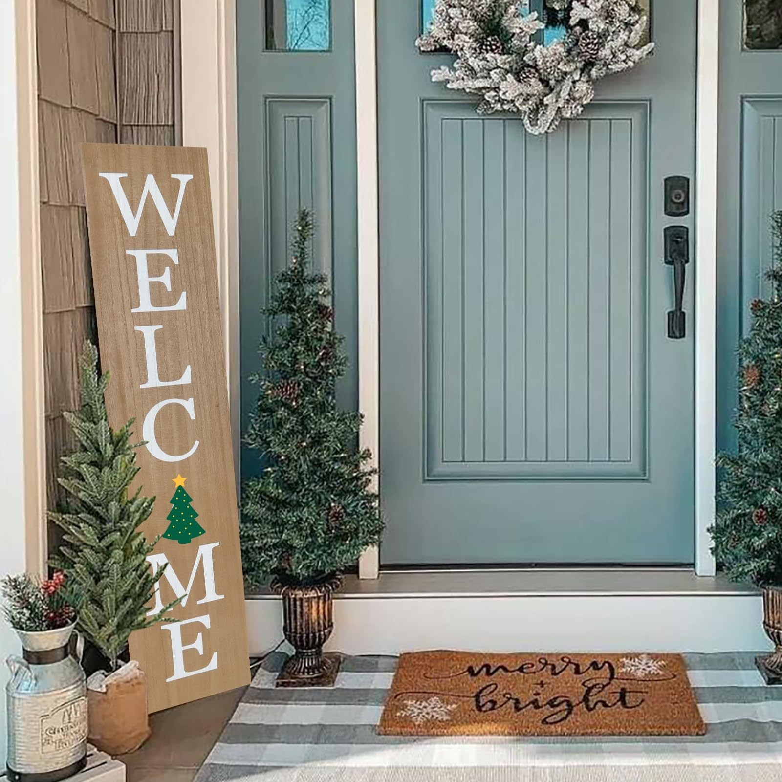 Interchangeable Wooden Porch Welcome Sign with 12 Interchangeable Icons 45&Prime;X9…