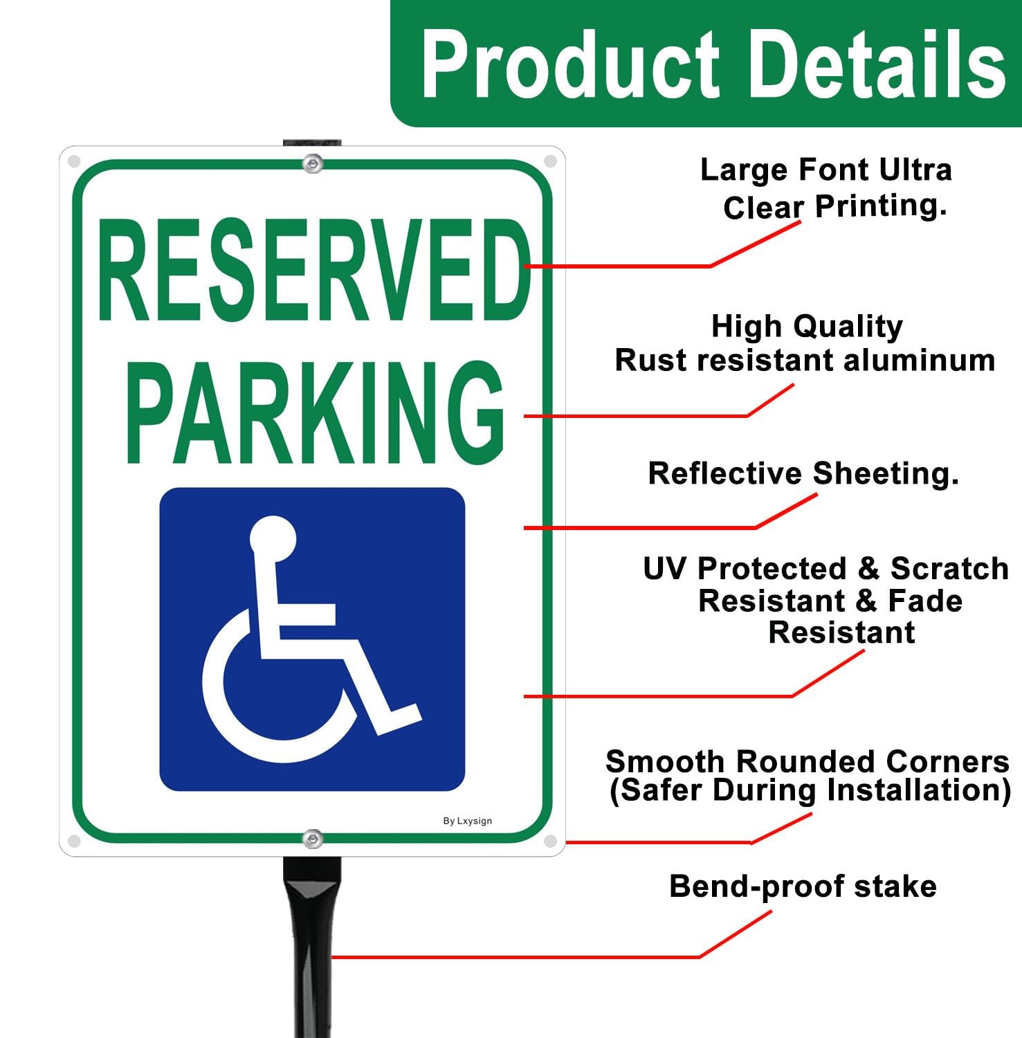Handicap Reserved Parking Sign with 36 Inches Metal Stakes, Green and Blue, R…