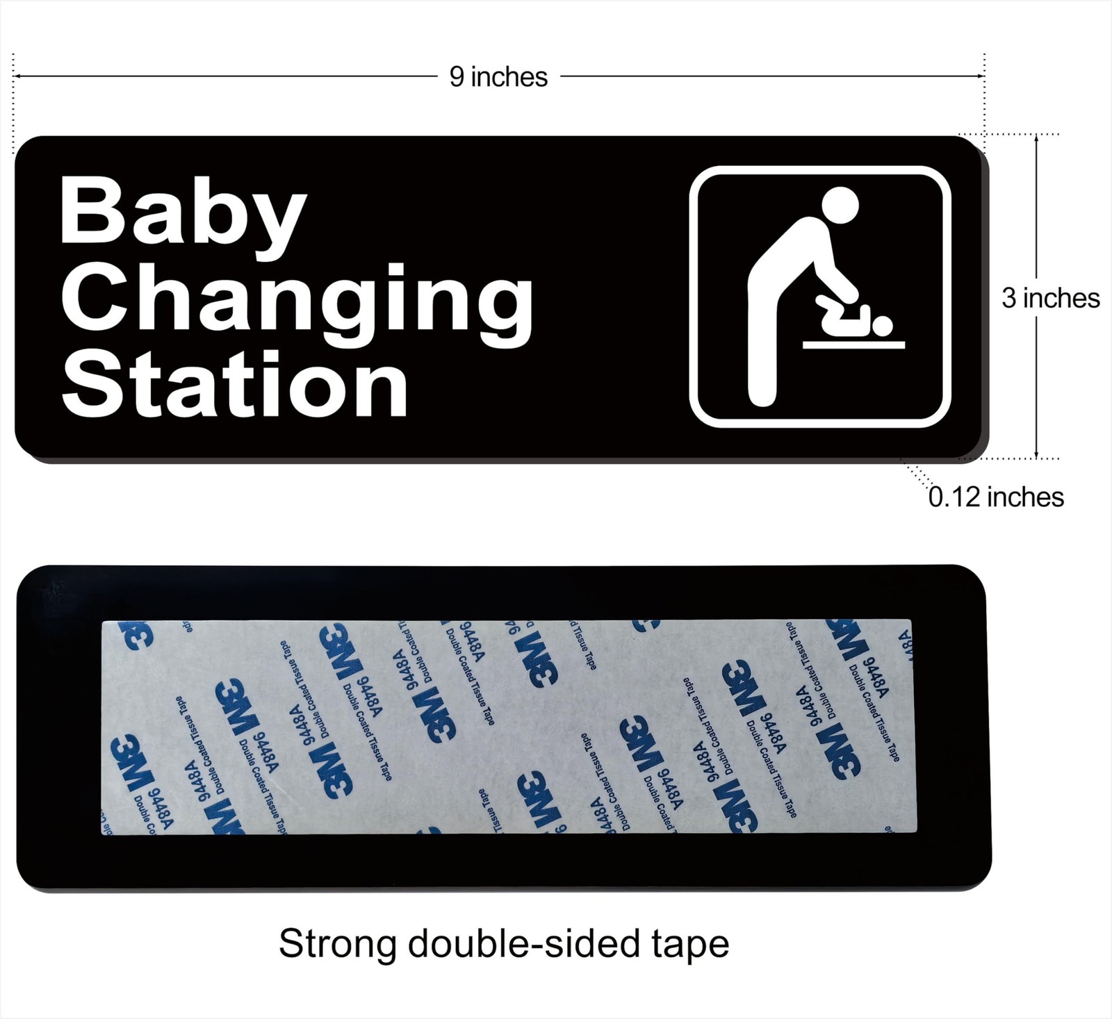 9×3 Inch Baby Changing Station Sign Acrylic Black/White Super Strong Adhesive
