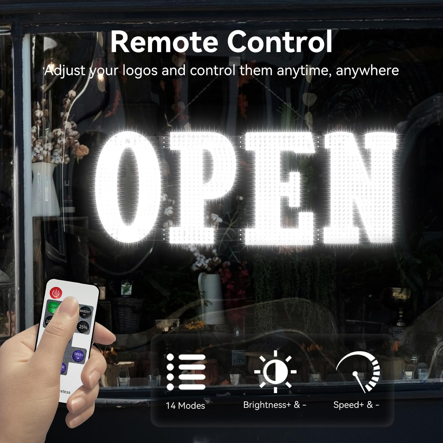 48&Prime; X 17&Prime; LED Open Sign with Remote – Bright Display for Shops & Restaurants