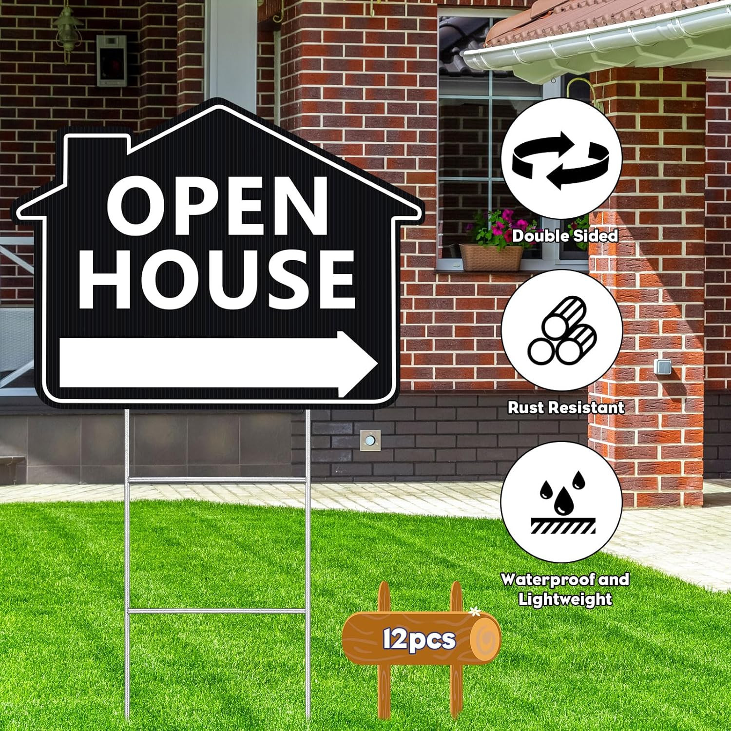 63 Pcs Double-Sided Open House Signs with Stakes & Balloons – Estate Sale Kit