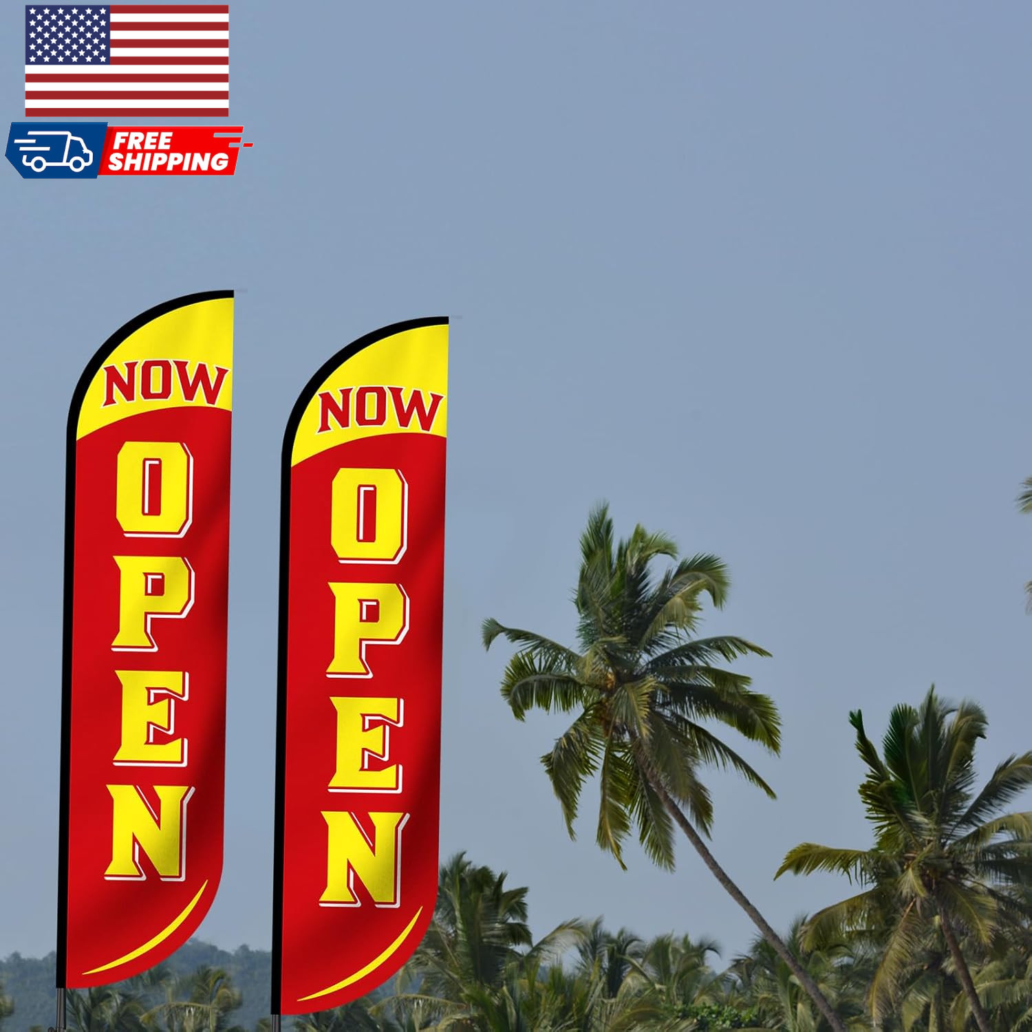 2 Sets 12 Ft Now Open Feather Flags Pole Kit for Business Advertising Feather