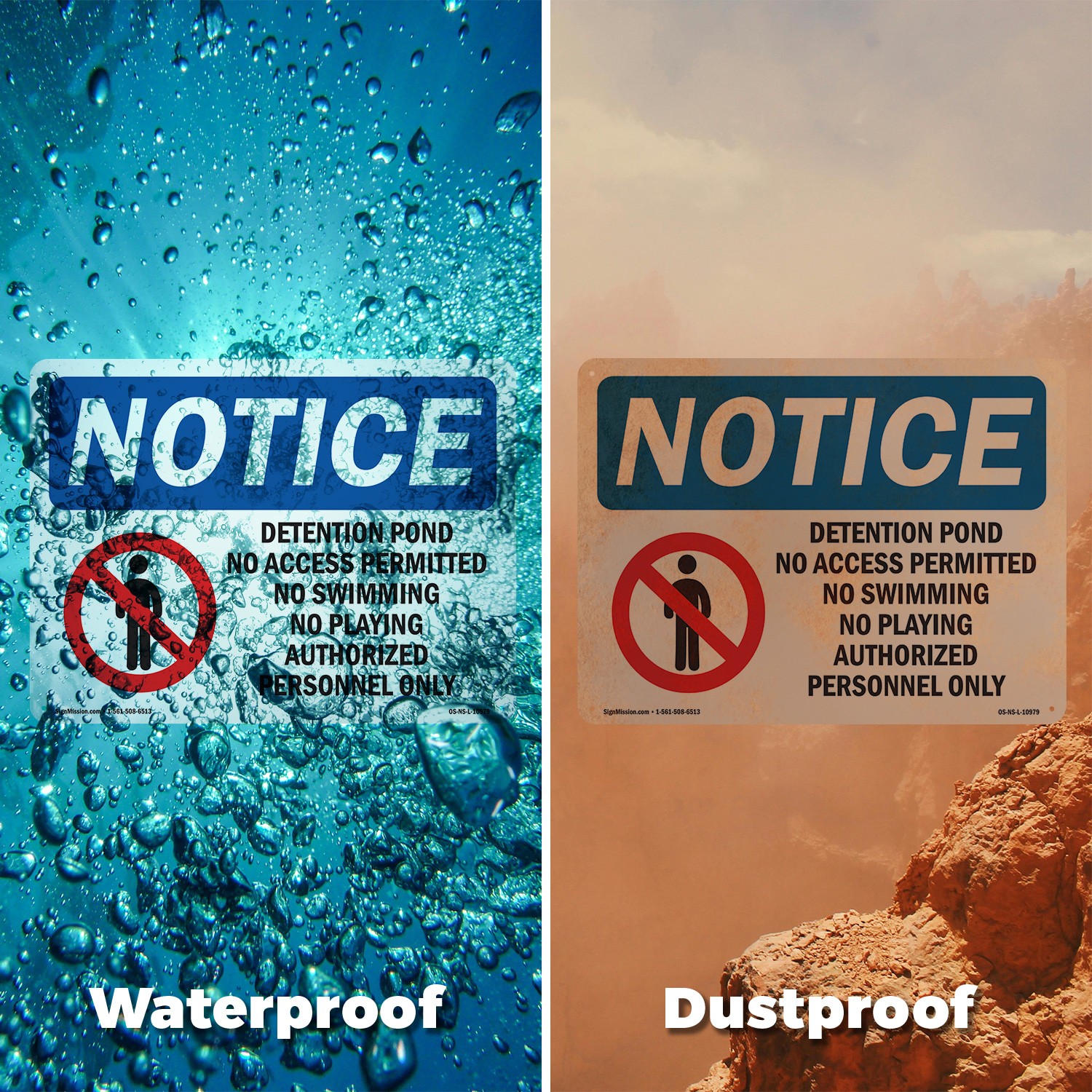 Detention Pond No Access Permitted OSHA Notice Sign Metal, Decal – 5 or 10 Pack