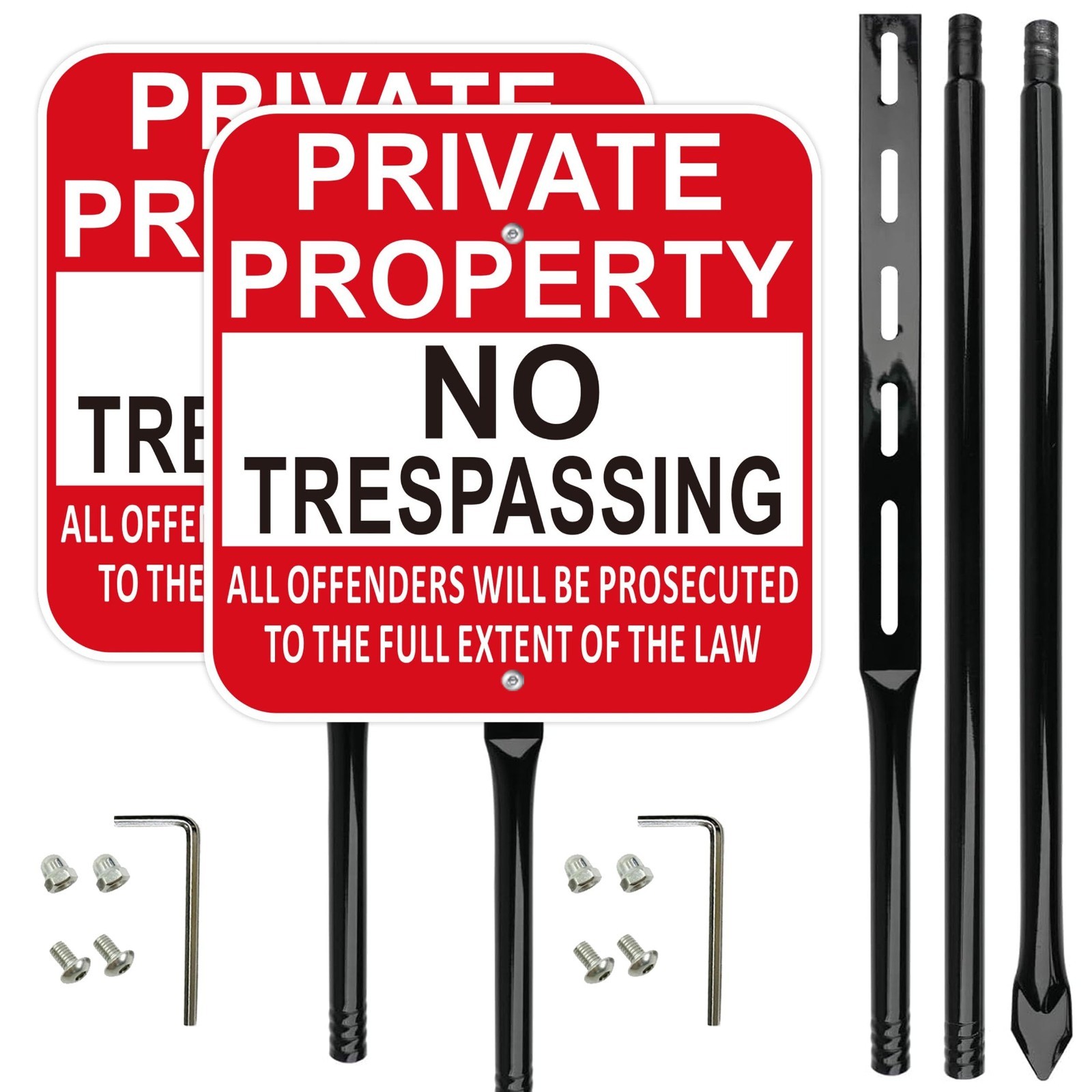 No Trespassing Sign with Metal Stakes – 12×12 Inch Red Aluminum, Weather Resista