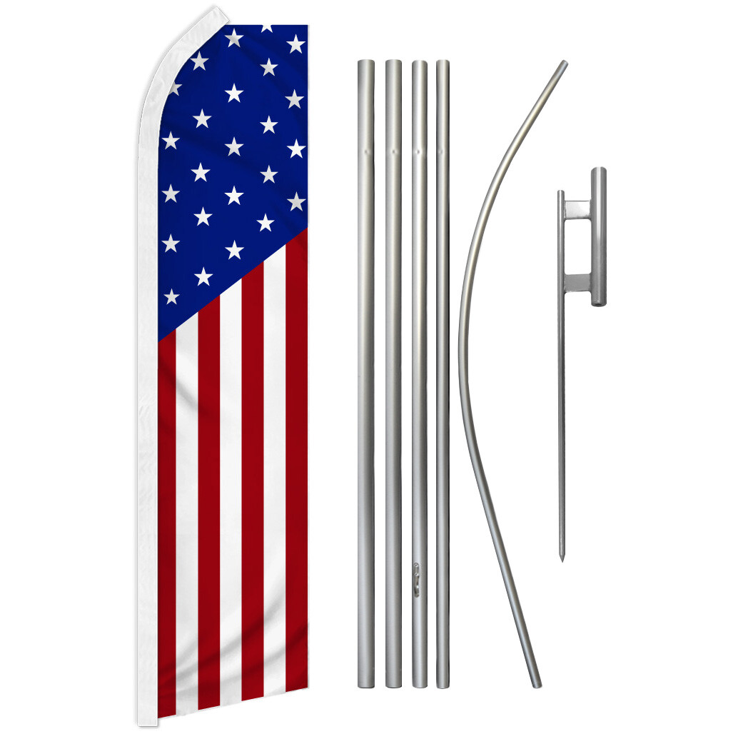 Classic USA Swooper Flutter Feather Advertising Flag Pole Kit Patriotic USA Flag