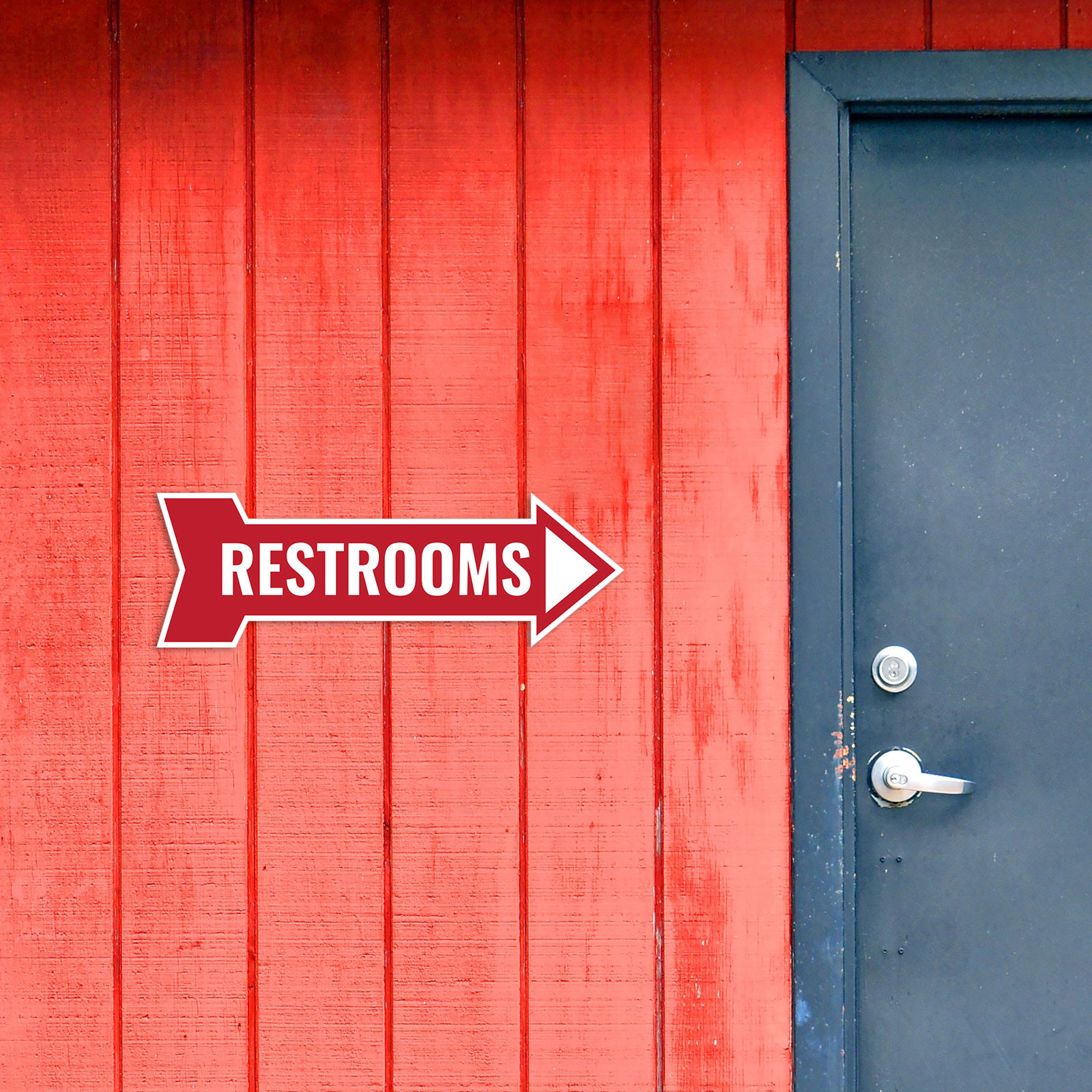 Arrow Shape Restrooms 12×4&Prime; Wall or Door Sign | Bathroom Signage