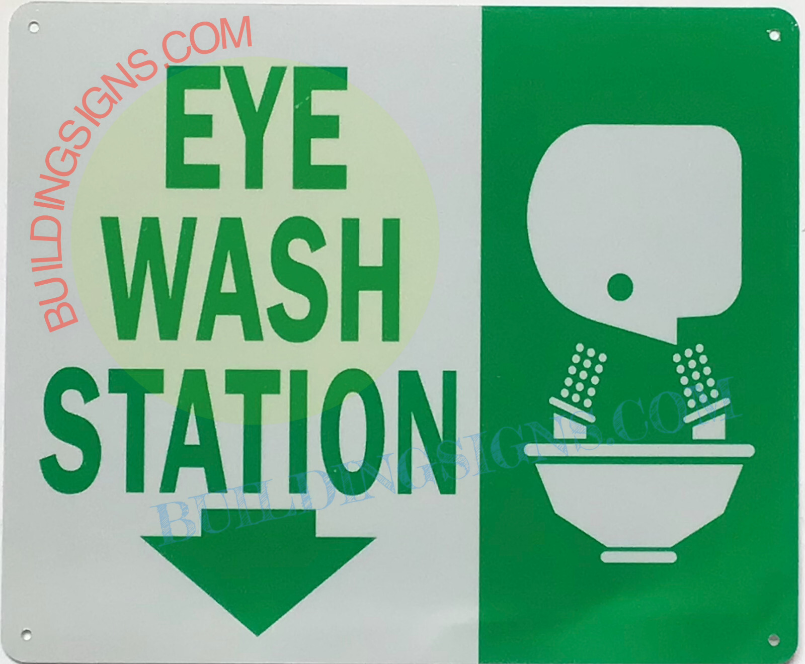 EYE WASH STATION SIGN WITH ARROW DOWN SIGN (10 X 12 ,White/GREEN,Aluminum