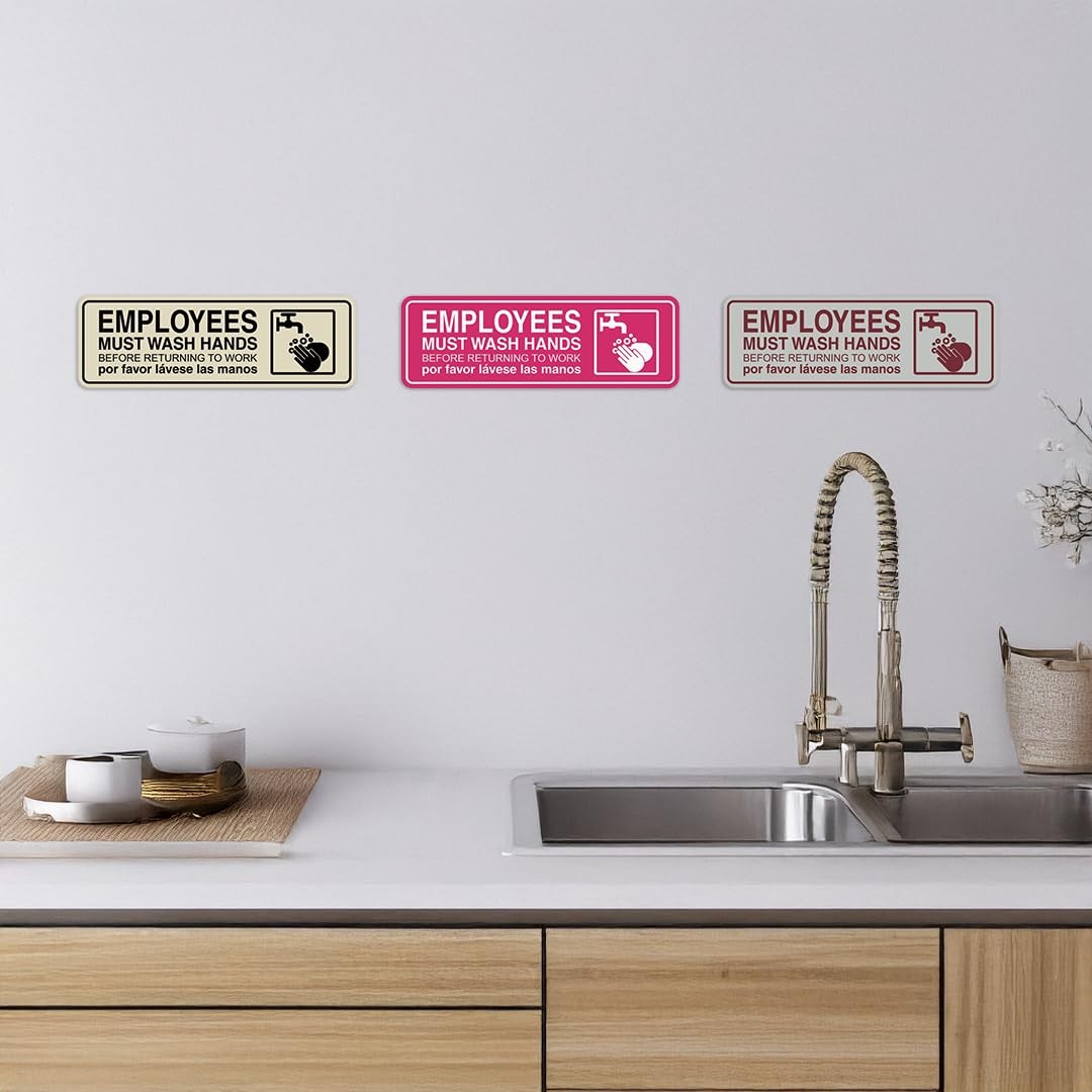 Employees Must Wash Hands Sign Door Wall Mount Restroom Hygiene Black Medium