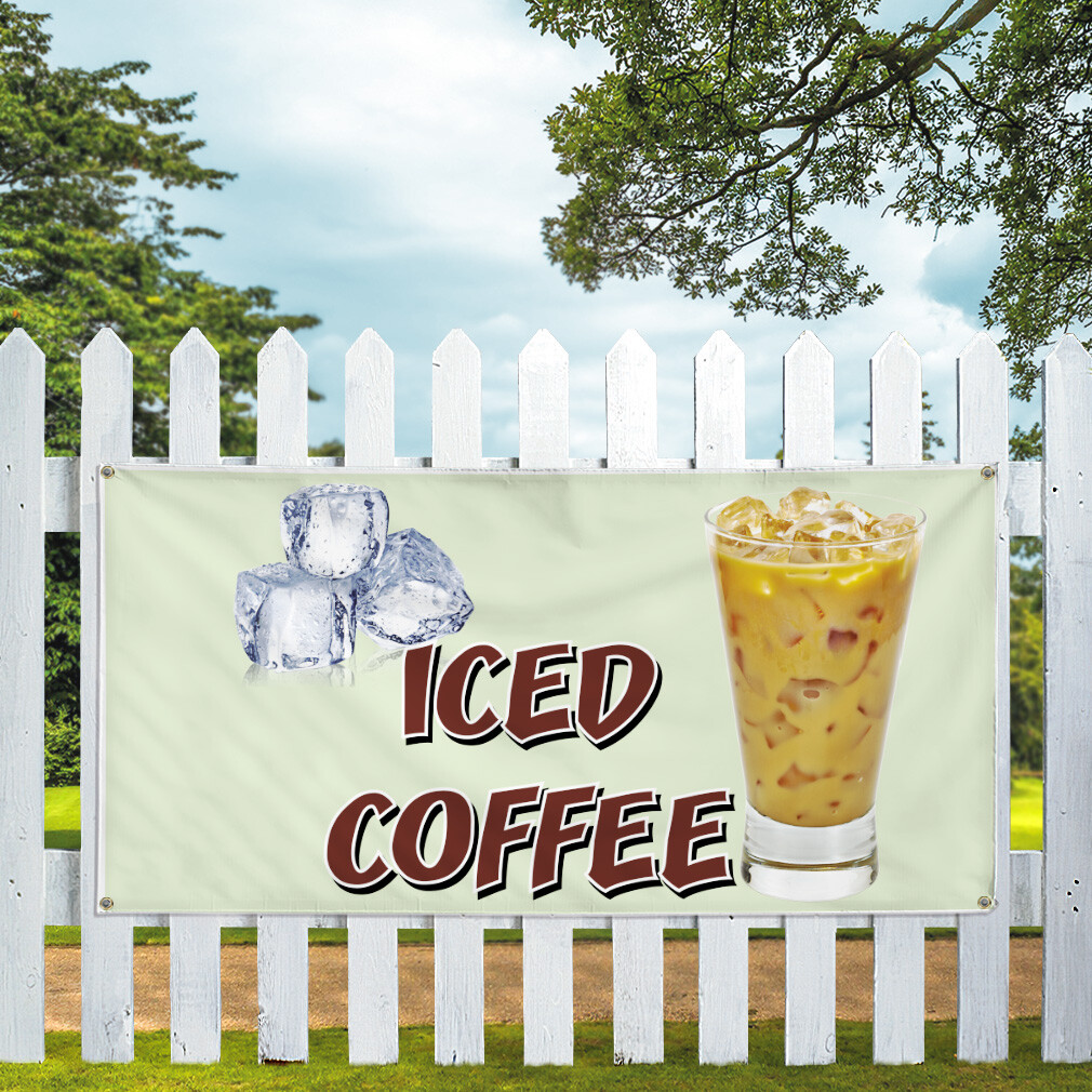 Vinyl Banner Multiple Sizes Iced Coffee Restaurant Cafe Bar D Restaurant & Food