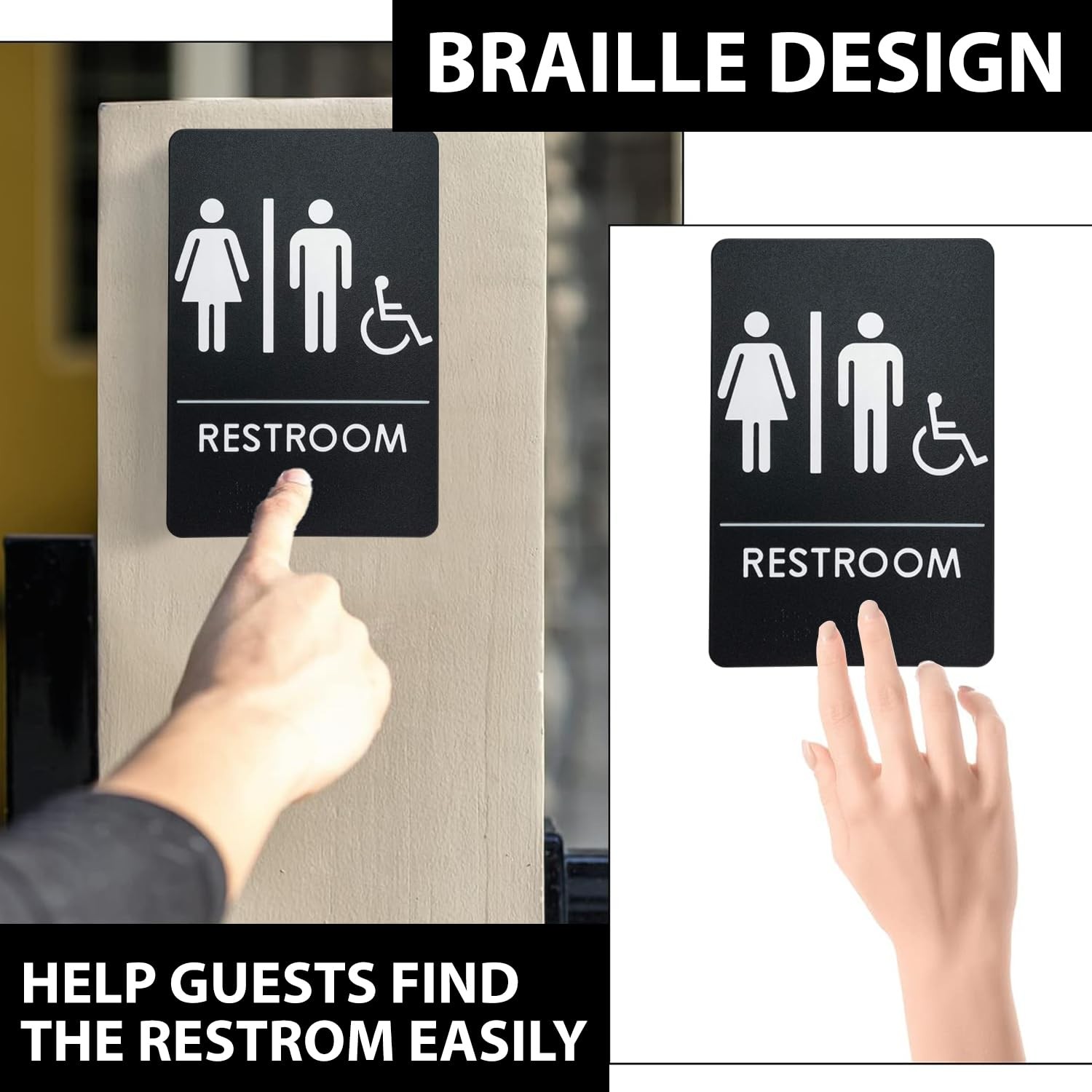 USA Made – Men&rsquo;s and Women&rsquo;s Restroom Signs Small Signage, Black Handi-Unisex
