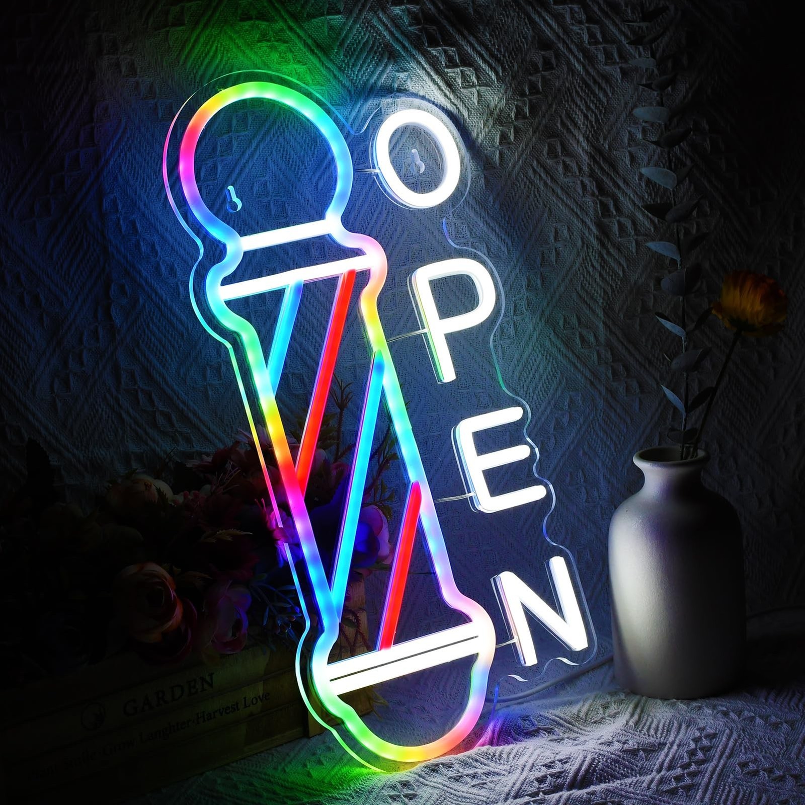 Barber Pole Neon Sign with Barber Accessories Decorations – USB LED Neon Ligh…