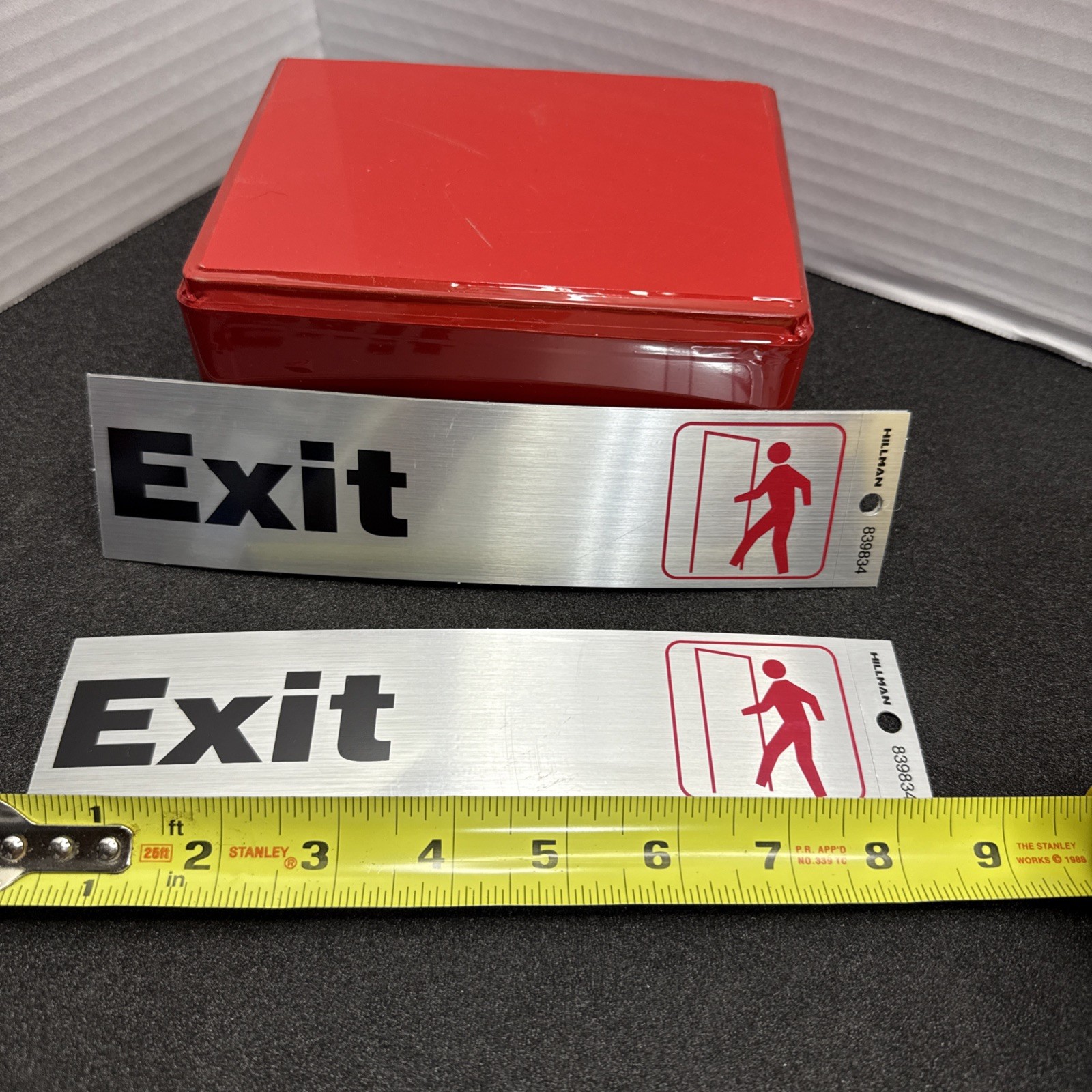 Exit DOOR Symbol SIGN Self Adhesive Sticker Brushed Aluminum 2×8&Prime; HILLMAN 839834
