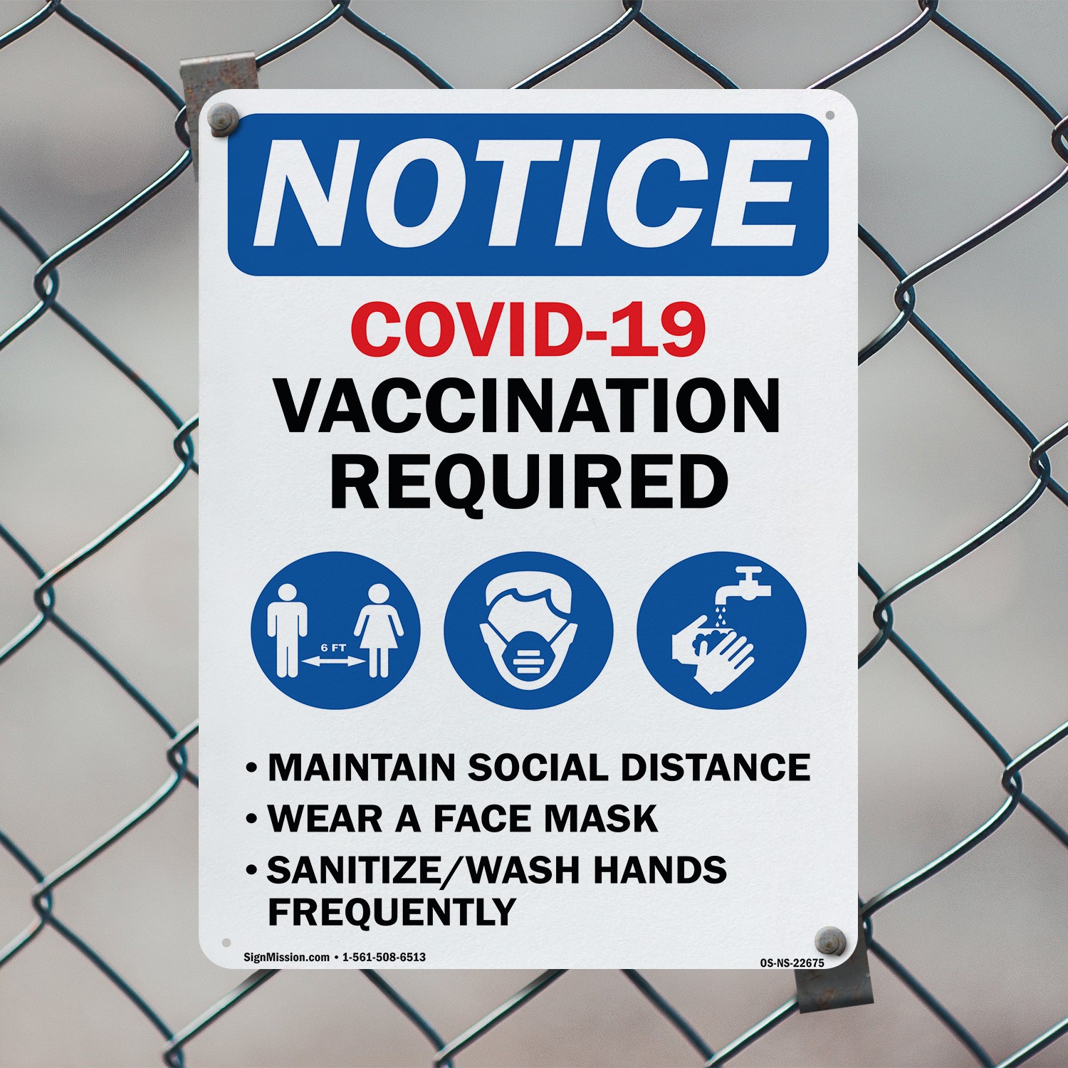 Covid-19 Vaccination Required Public Safety Sign Metal,, Decal 5 or 10 Pack