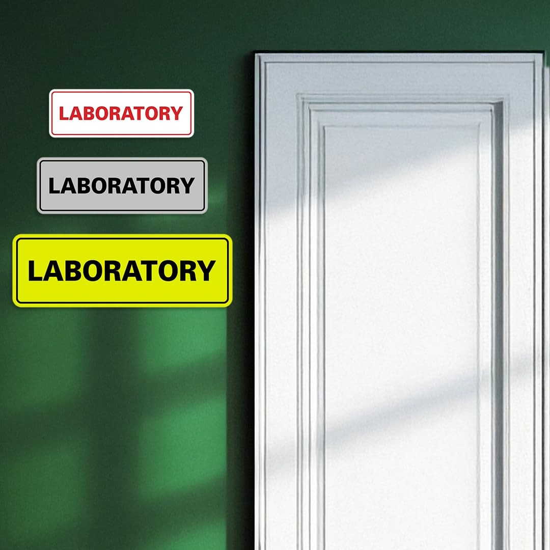 1 Pack Standard Laboratory Sign, Black/Silver, Medium, Door, Wall, Office