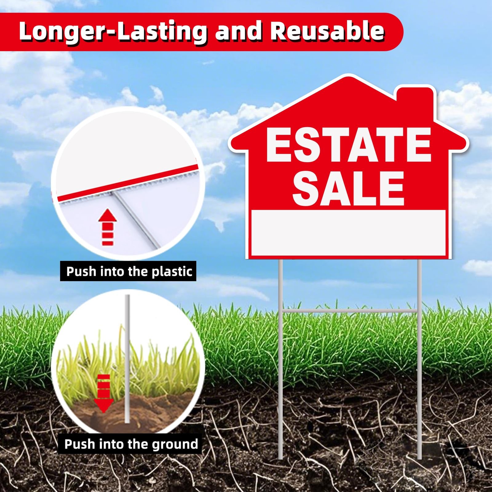 Estate Sale Signs, 3-Pack 17&Prime;x13&Prime; Double-Sided Signs, Corrugated Plastic, H-Meta