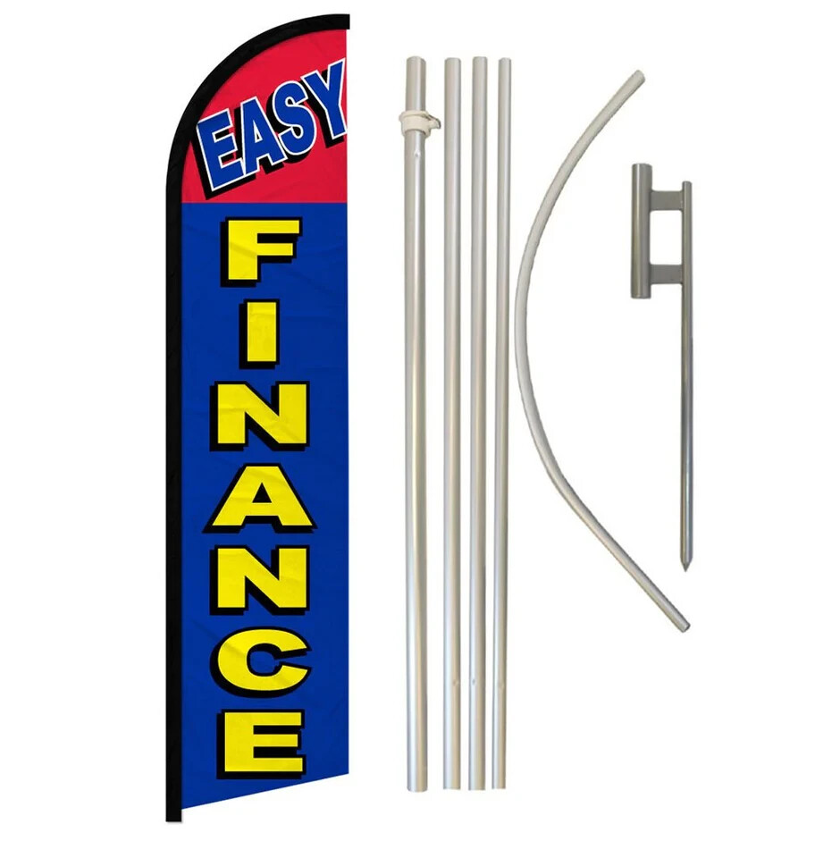 Easy Finance Windless Full Curve Advertising Auto Finance Banner Flag & Pole Kit