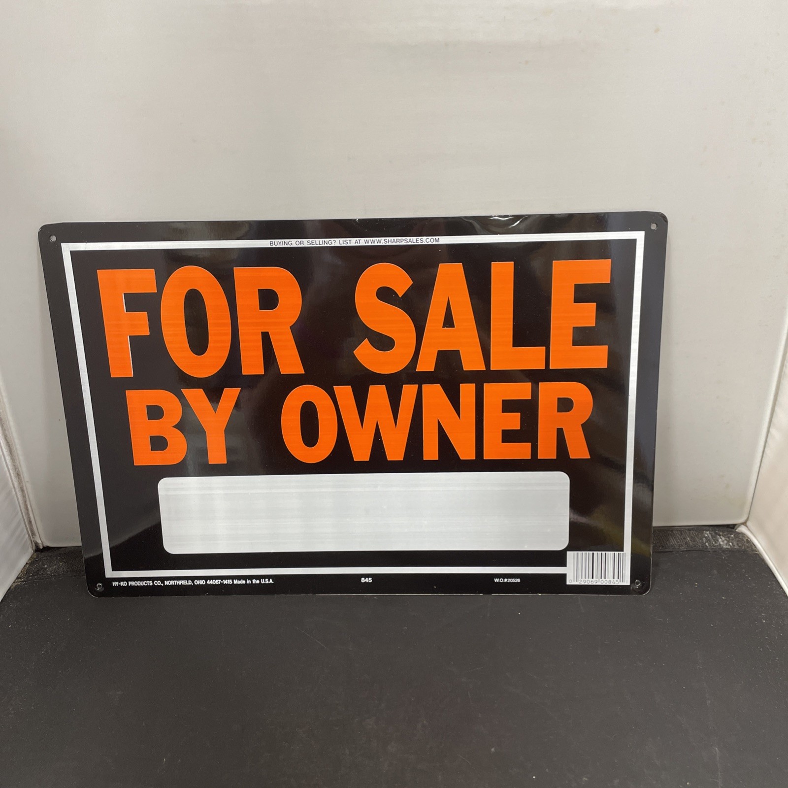 Metal Flexible Sign « For Sale by Owner » Orange Letters Black Background 9 x 14