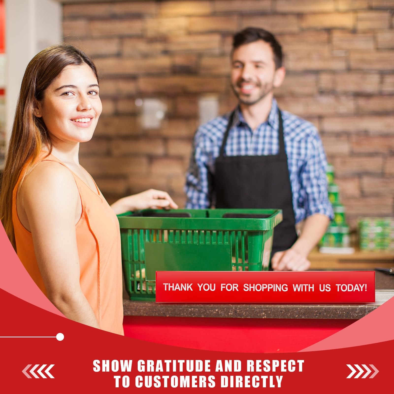 2 PCS Checkout Lane Divider Cash Register Thank You Red Resin 16×1 Inch