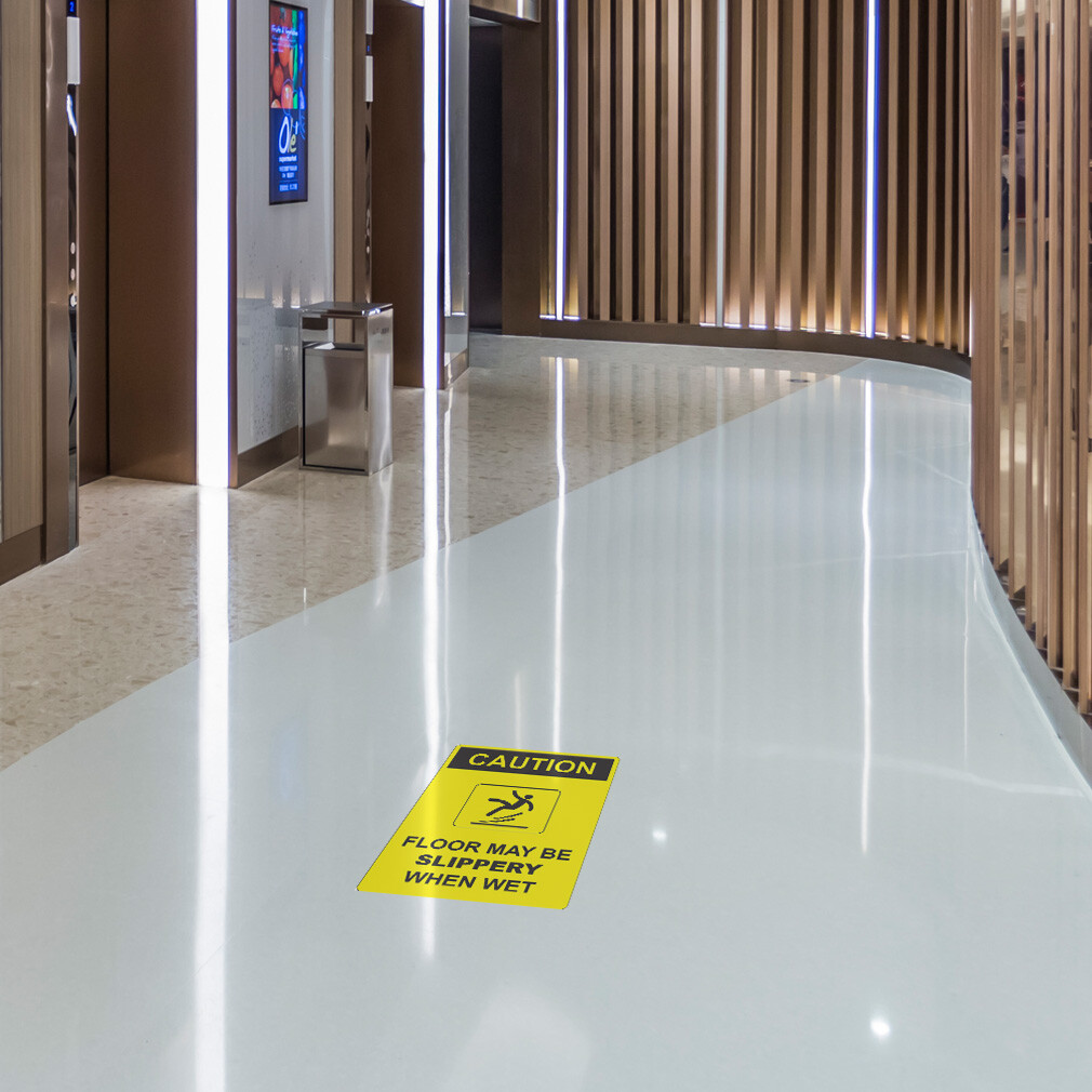 Floor Decals Floor Slippery When Wet Yellow Black Anti-Slip Vertical Shape