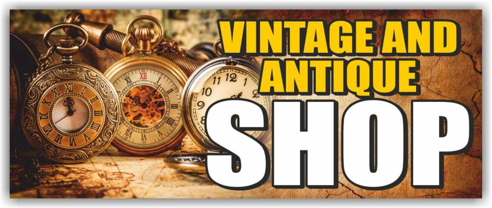 VINTAGE ANTIQUE SHOP Advertising Banner Vinyl Mesh Sign COLLECTIBLE Records Coin