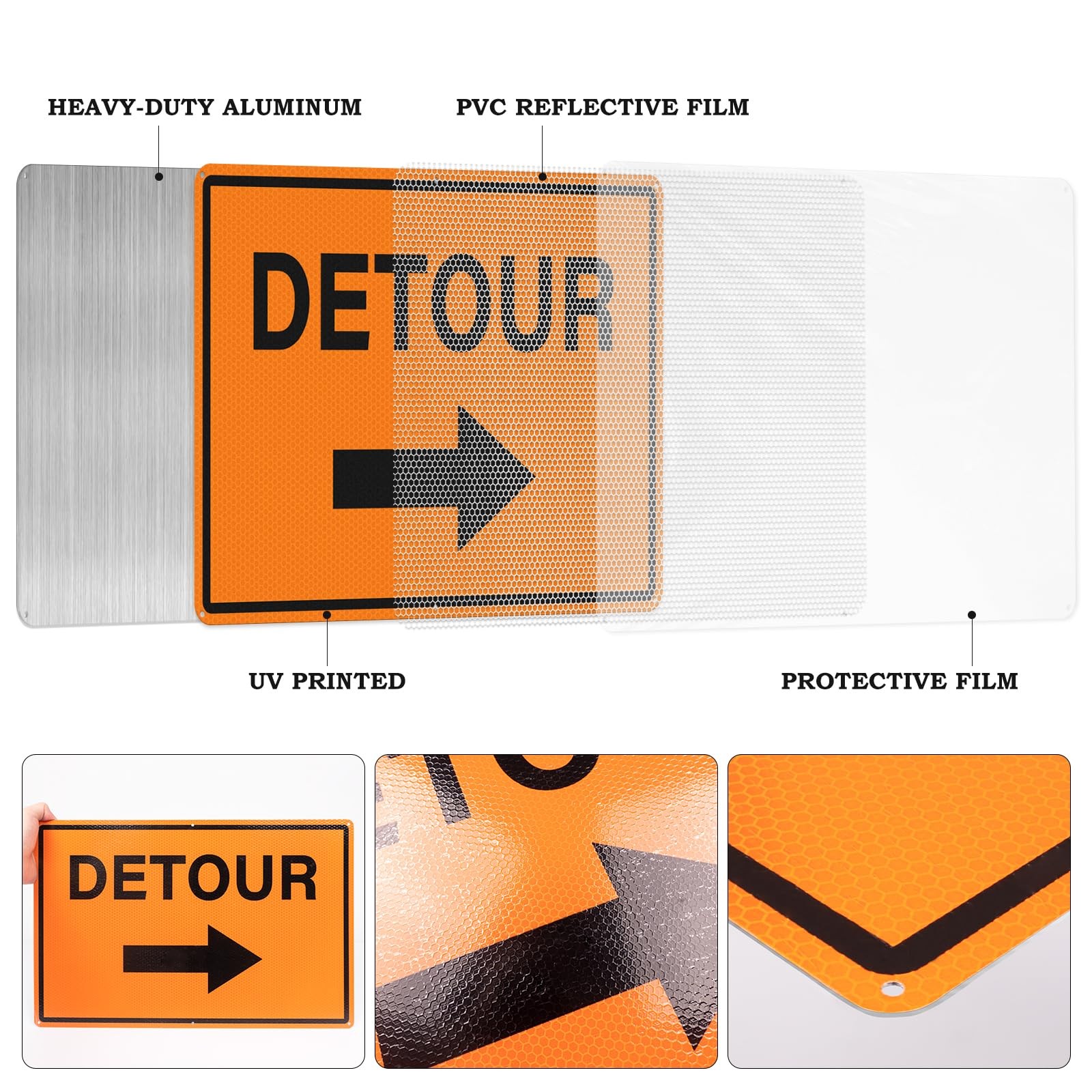 2 PCS 12×18 Inch Detour Sign Right Arrow Reflective Aluminum Traffic Sign