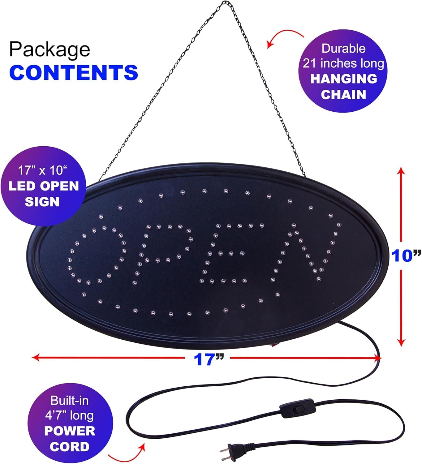 Neon Open Sign for Business: Oval LED Sign with Flashing Mode for Stores – In…