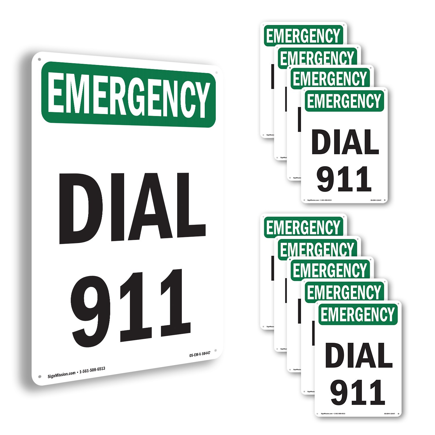 Dial 911 OSHA Emergency Sign Metal, Plastic, Or Decal – 5 or 10 Pack