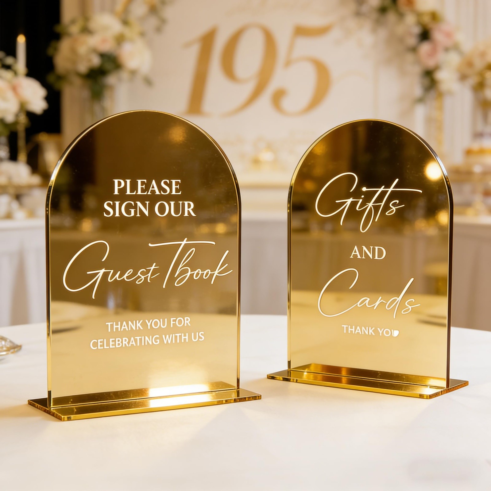 Gold Mirror 5×7 Inch Acrylic Wedding Table Signs Stand Base Reception Decor