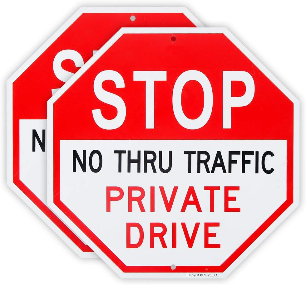 2 Pack No Thru Traffic Private Drive Sign 12×12&Prime; Alumin Reflective Sign Driveway