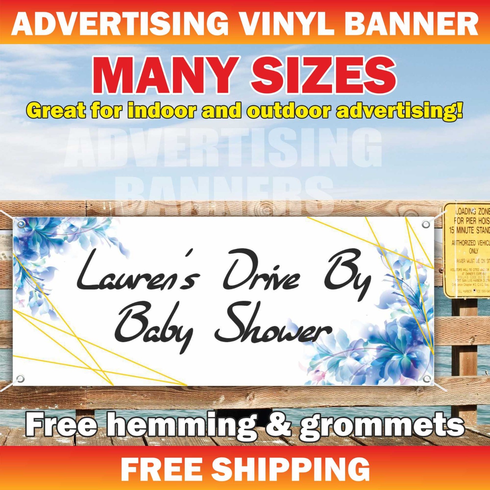 Drive by Baby Shower Celebrating Advertising Banner Vinyl Mesh Sign Custom Name
