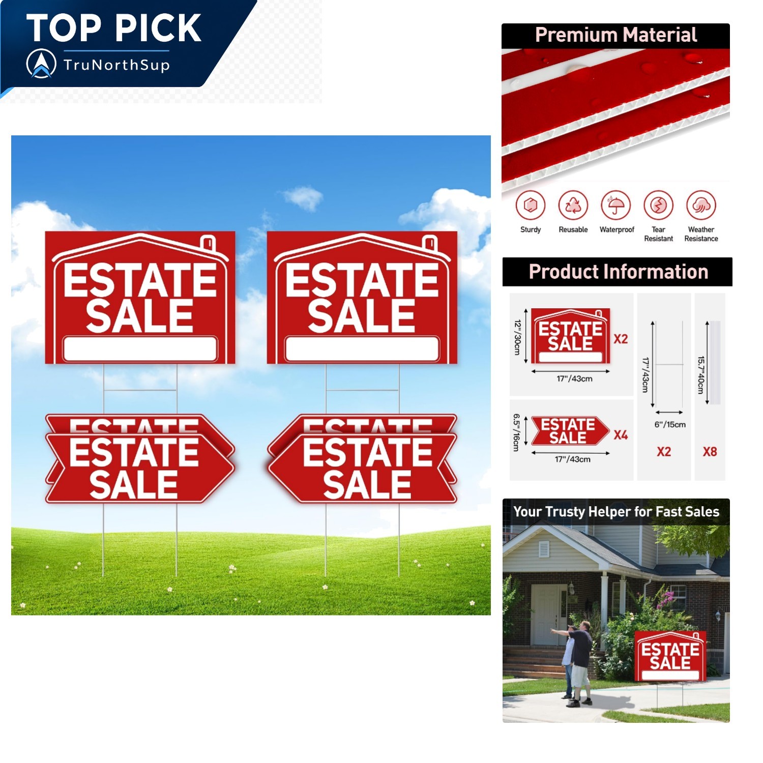 Estate Sale Signs with Stakes Set 6 Waterproof 17×12 and 17×6 Inches Yard Signs
