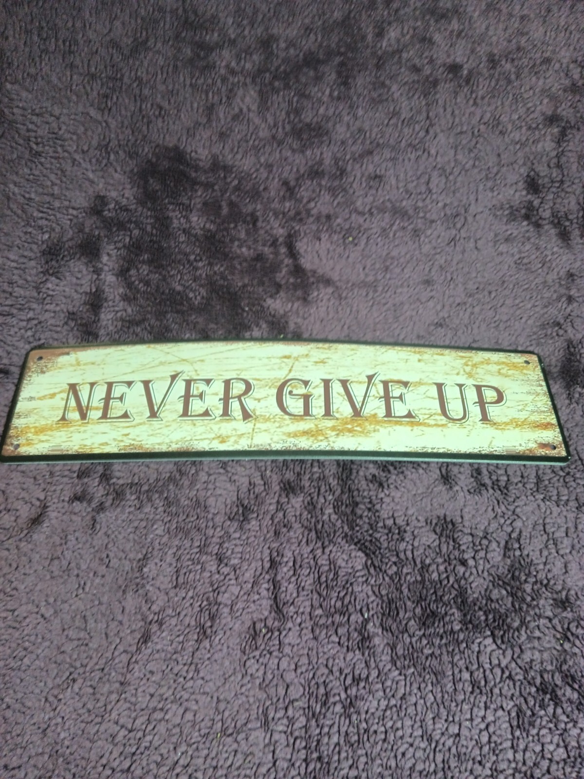 4&Prime; X 15&Prime; Aluminum Garden Sign « NEVER GIVE UP » Beige & Brown W/ 4 Mounting Holes