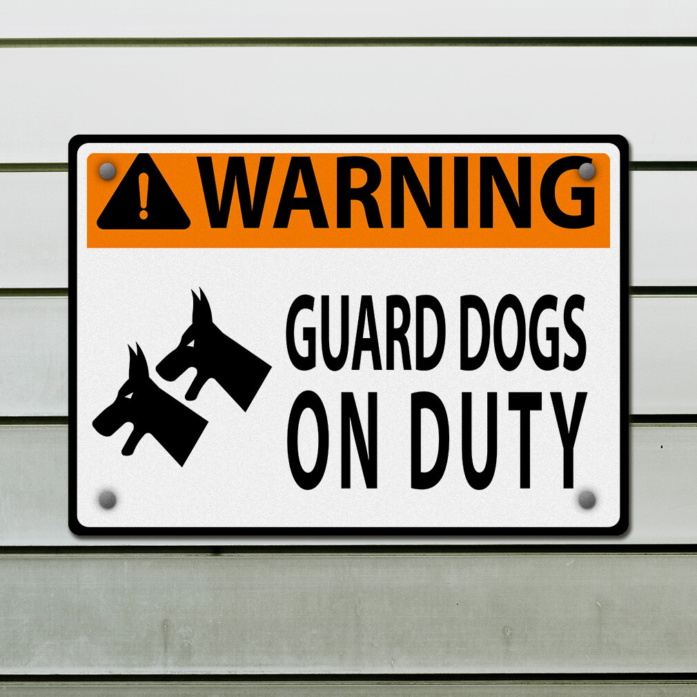 Aluminum Horizontal Metal Sign Warning Guard Dogs on Duty Safety