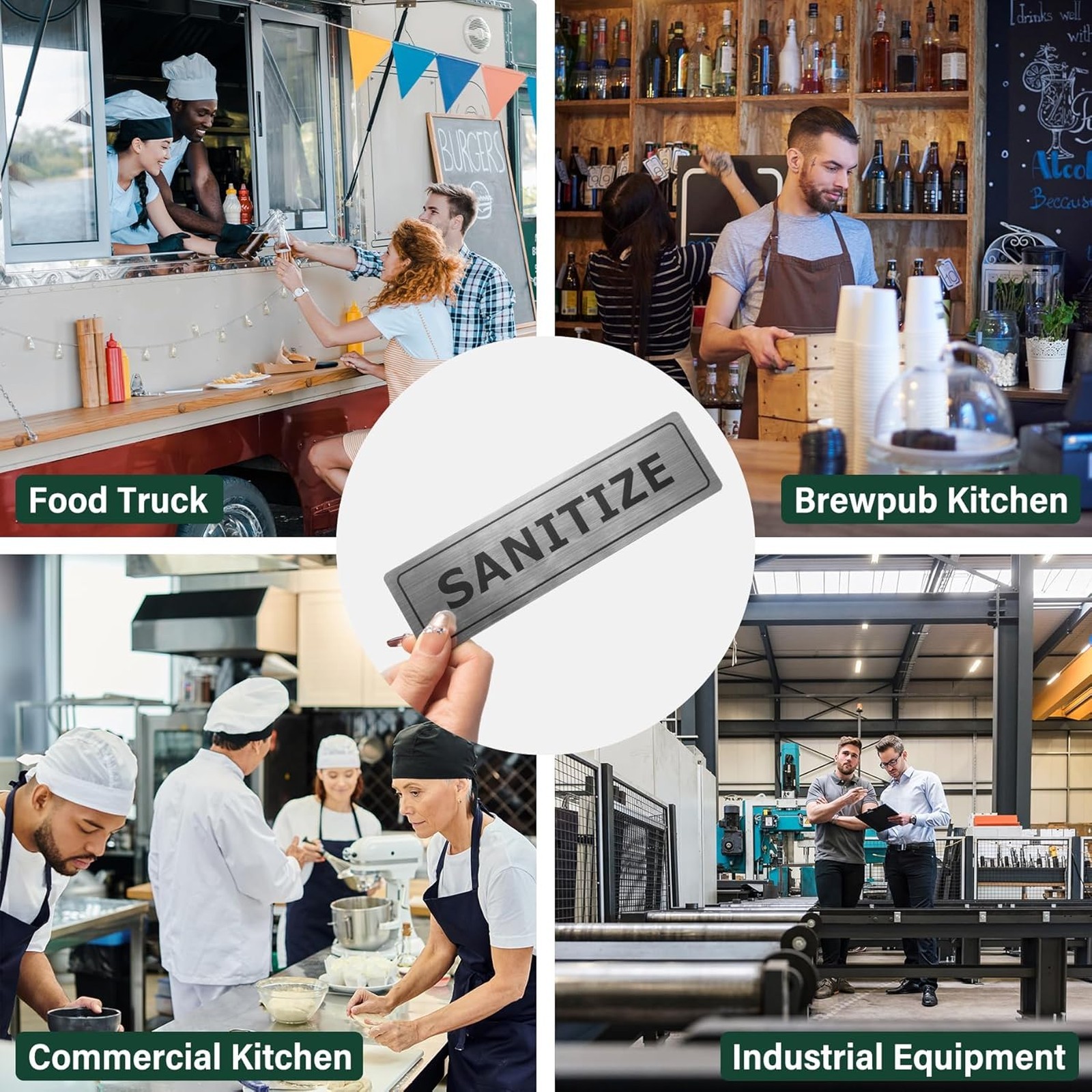 Bilingual Sink Labels Brushed Aluminum for Commercial Kitchen 3 Compartment Wash