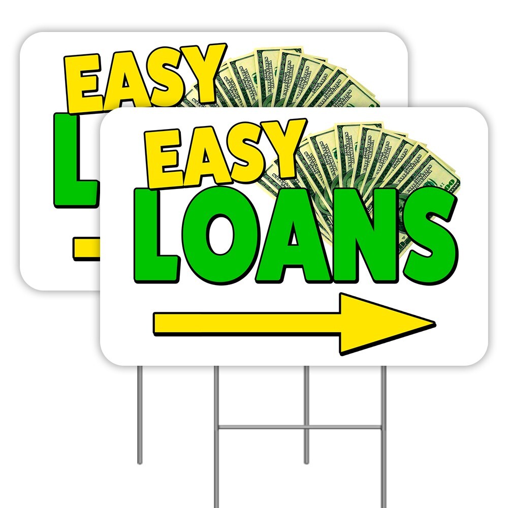 EASY LOANS (Arrow) 2 Pack Double-Sided Yard Signs 16&Prime; x 24&Prime; with Metal Stakes (M