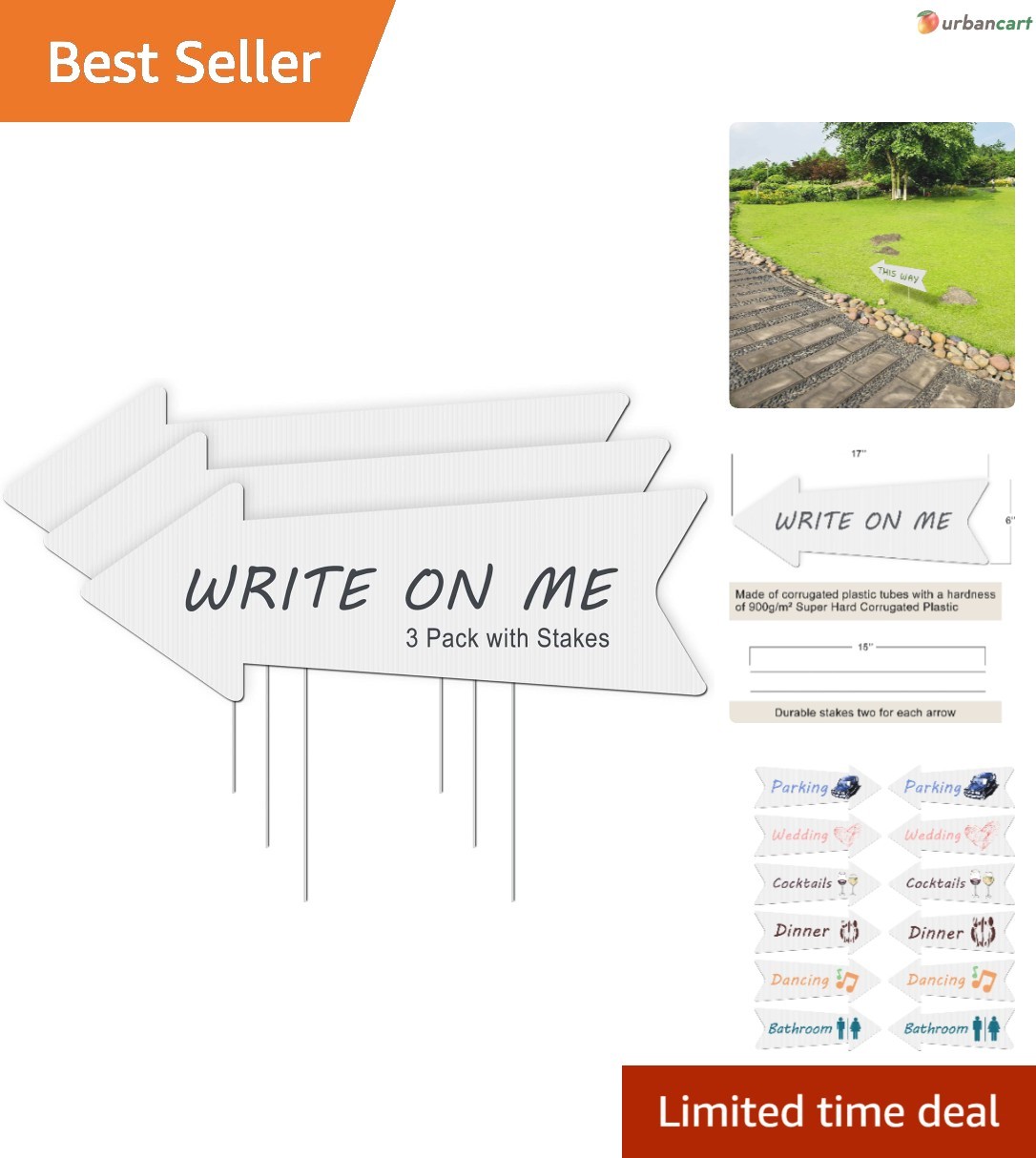 Reusable Outdoor Arrow Signs – Durable 3-Pack for Weddings & Parties