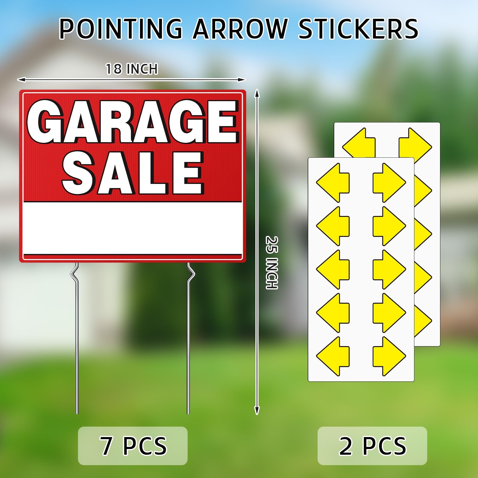 7 Pcs Garage Sale Sign With Metal Stakes, 17&Prime; x 13&Prime;, Double-Sided With 20 Dir…