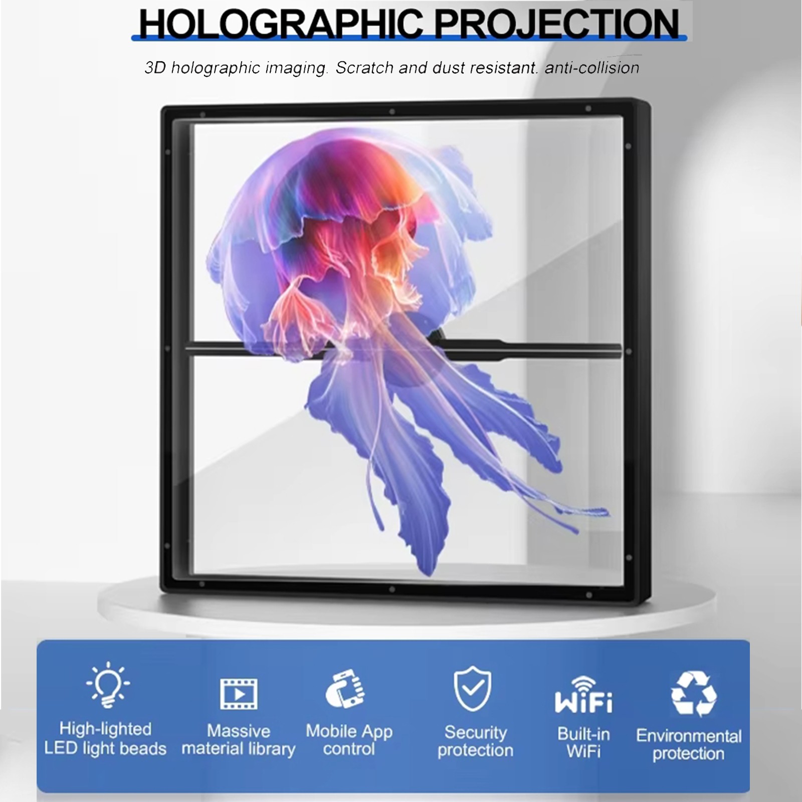 3D WIFI Hologram Projector LED Holographic Displays Fan Advertising w/Cover Case