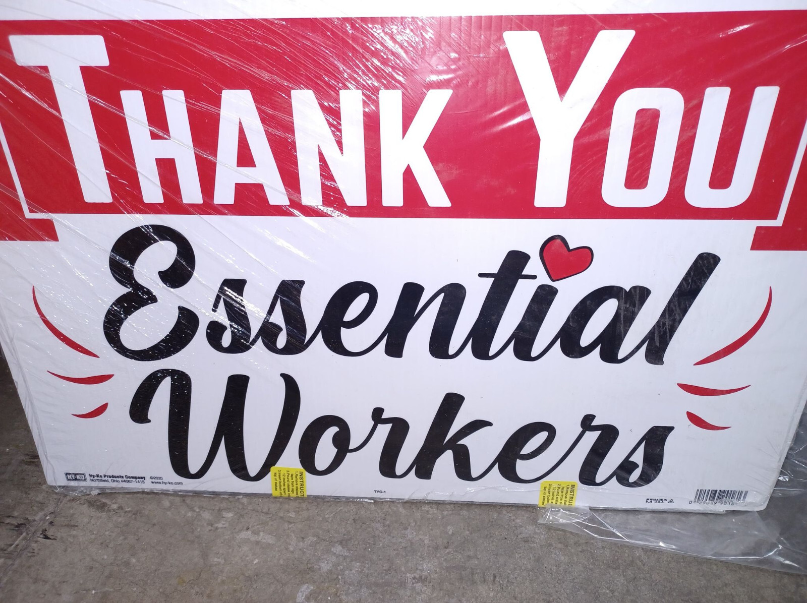 HY-KO Products TYC-1 Thank You Essential Workers, Plastic Sign, 19&Prime; x 12&Prime;