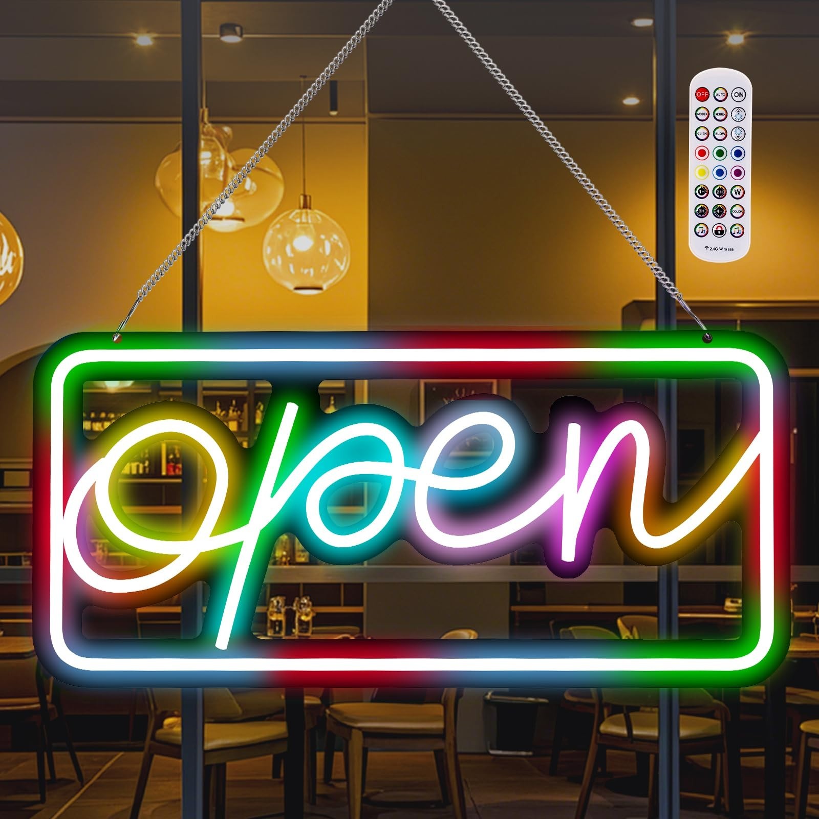 Colorful LED Open Sign with Remote Control – Bright Business Display for Shops,